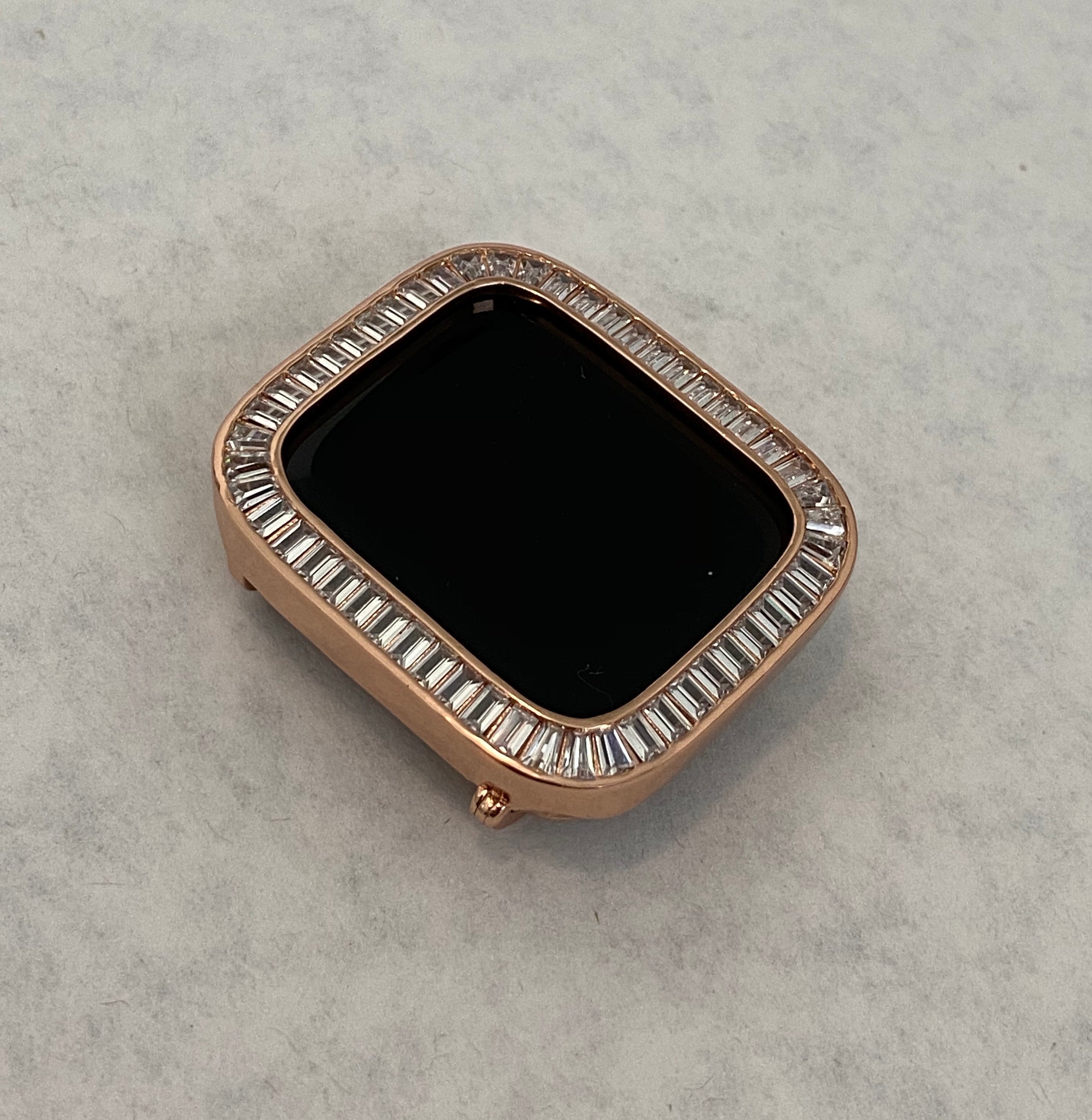 Series 2-9 Apple Watch Band Rose Gold Baguette Swarovski Crystals & or Apple Watch Case Lab Diamond Bezel Apple WatchCover 38mm-45mm Bling