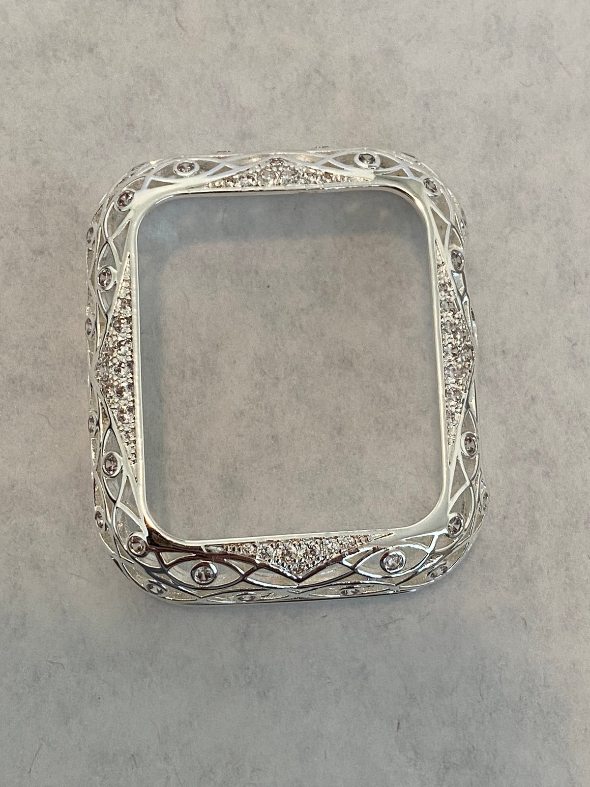 Series 2-11 Apple Watch Cover Silver Lace Design Metal Protective Bumper Apple Watch Case Swarovski Crystal 38mm-46mm Custom Iwatch Candy