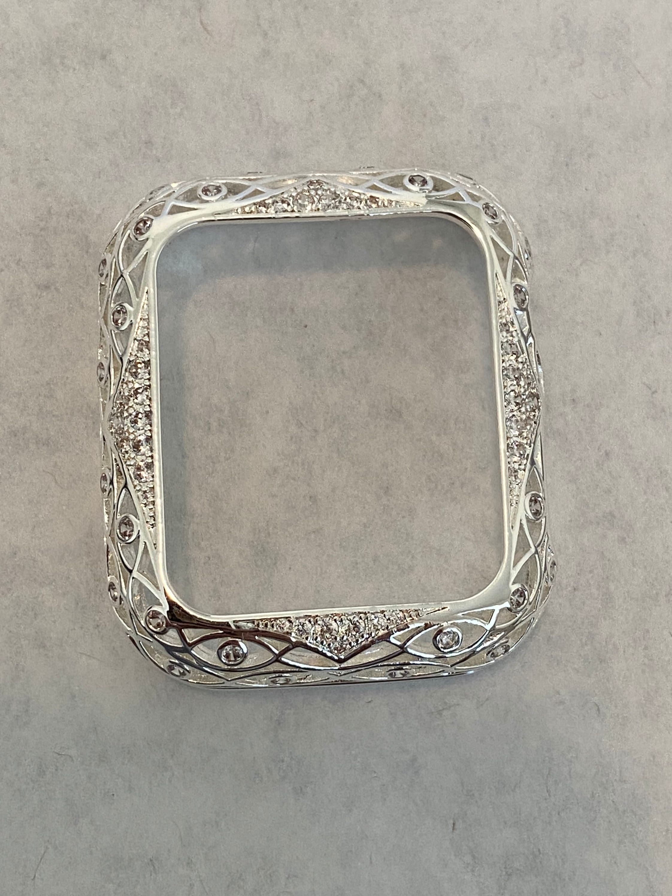 Series 2-10 Apple Watch Cover Silver Lace Design Metal Protective Bumper Apple Watch Case Swarovski Crystal 38mm-46mm Custom Iwatch Candy
