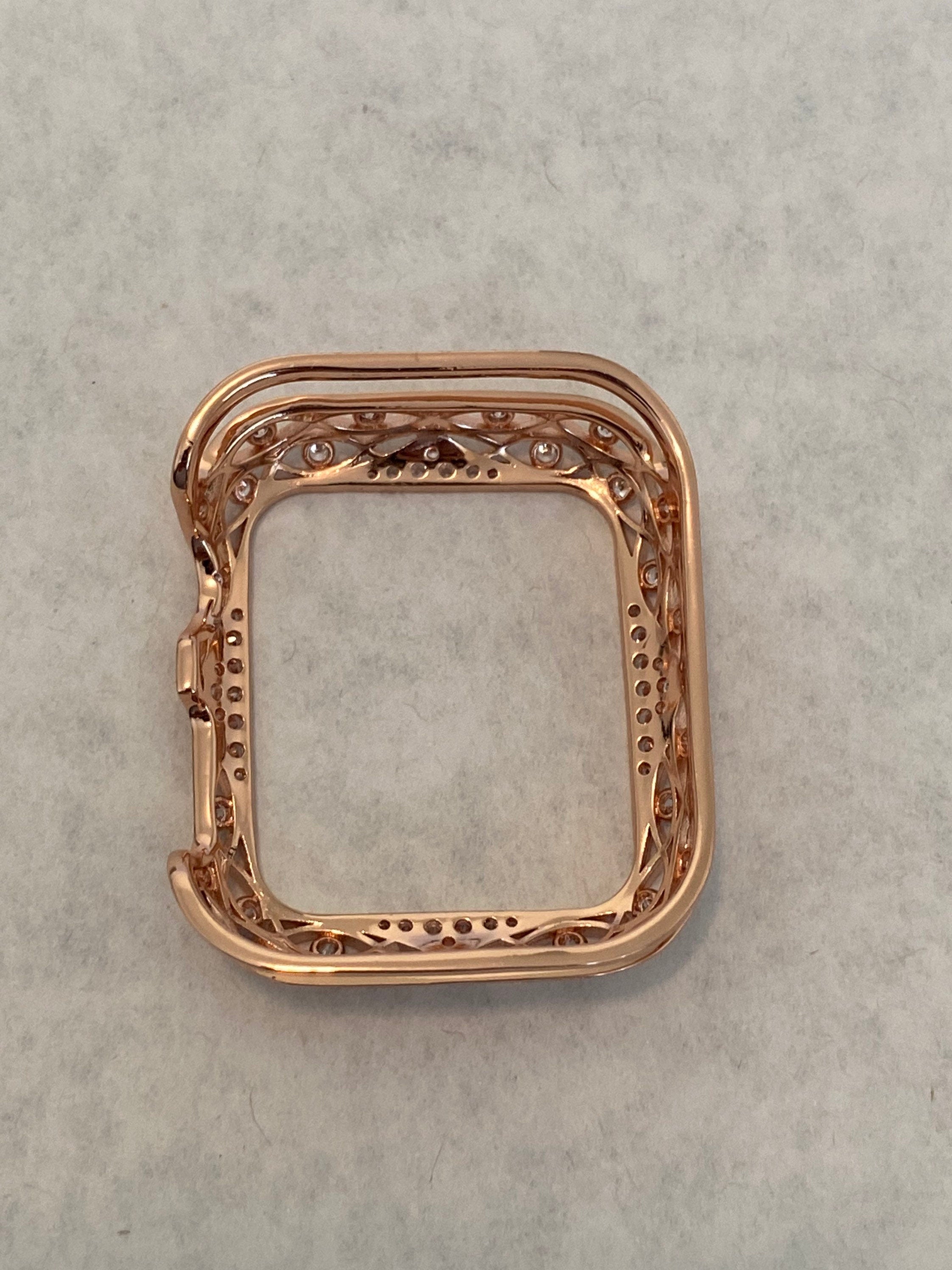 41mm 45mm Rose Gold Apple Watch Case Swarovski Crystal Bumper, Smartwatch Cover Lace 38mm 40mm 42mm 44mm Gift for her Iwatch Candy