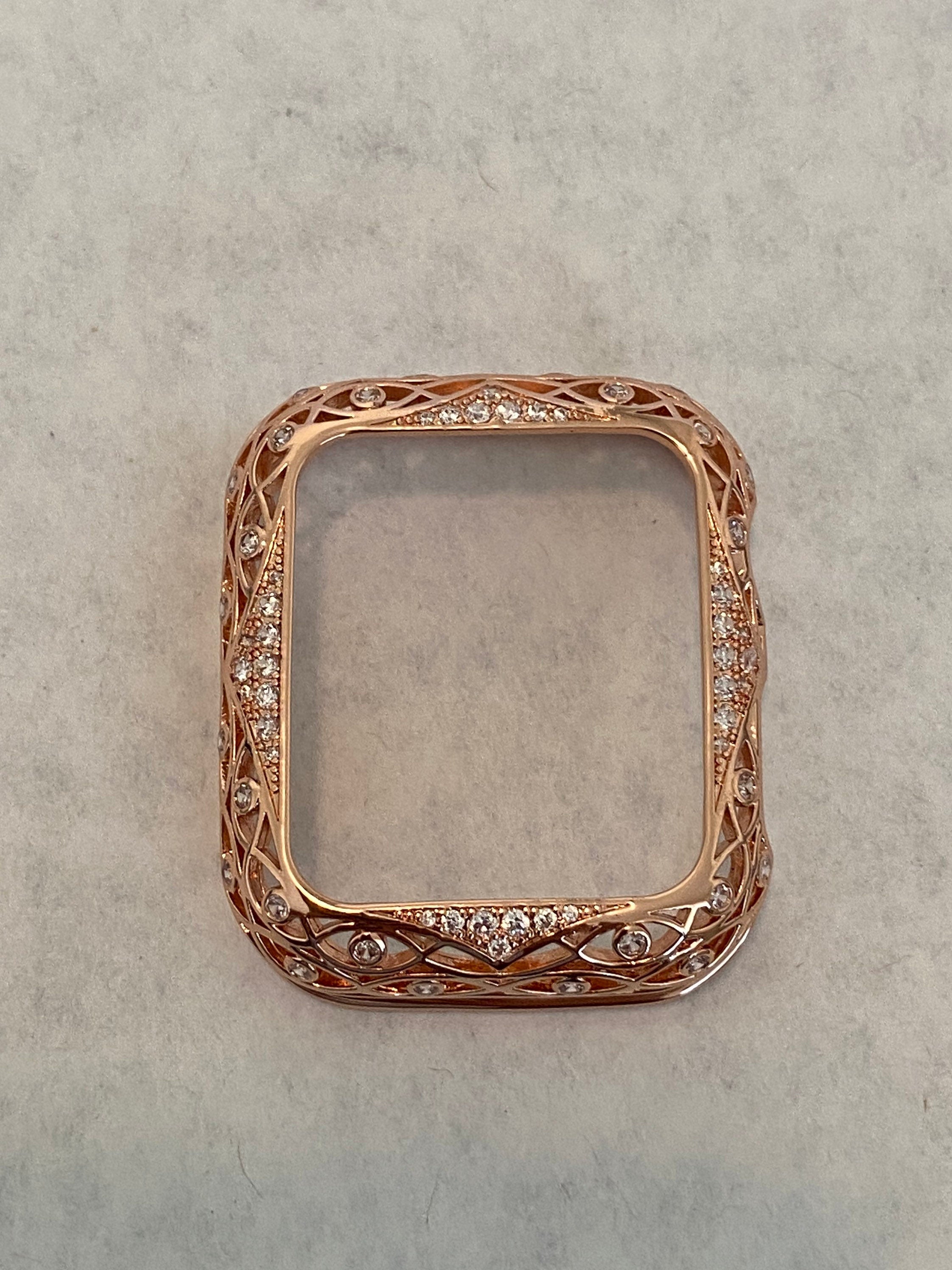 41mm 45mm Rose Gold Apple Watch Case Swarovski Crystal Bumper, Smartwatch Cover Lace 38mm 40mm 42mm 44mm Gift for her Iwatch Candy