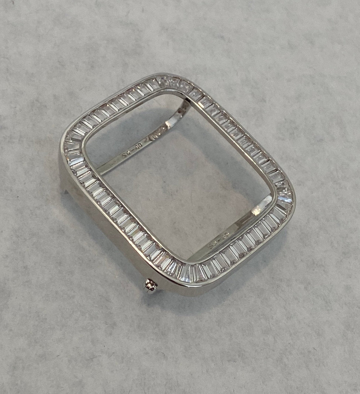 Series 10-11 Apple Watch Cover 38mm-46mm Lab Diamond Bezel Baguettes Silver Apple Watch Case