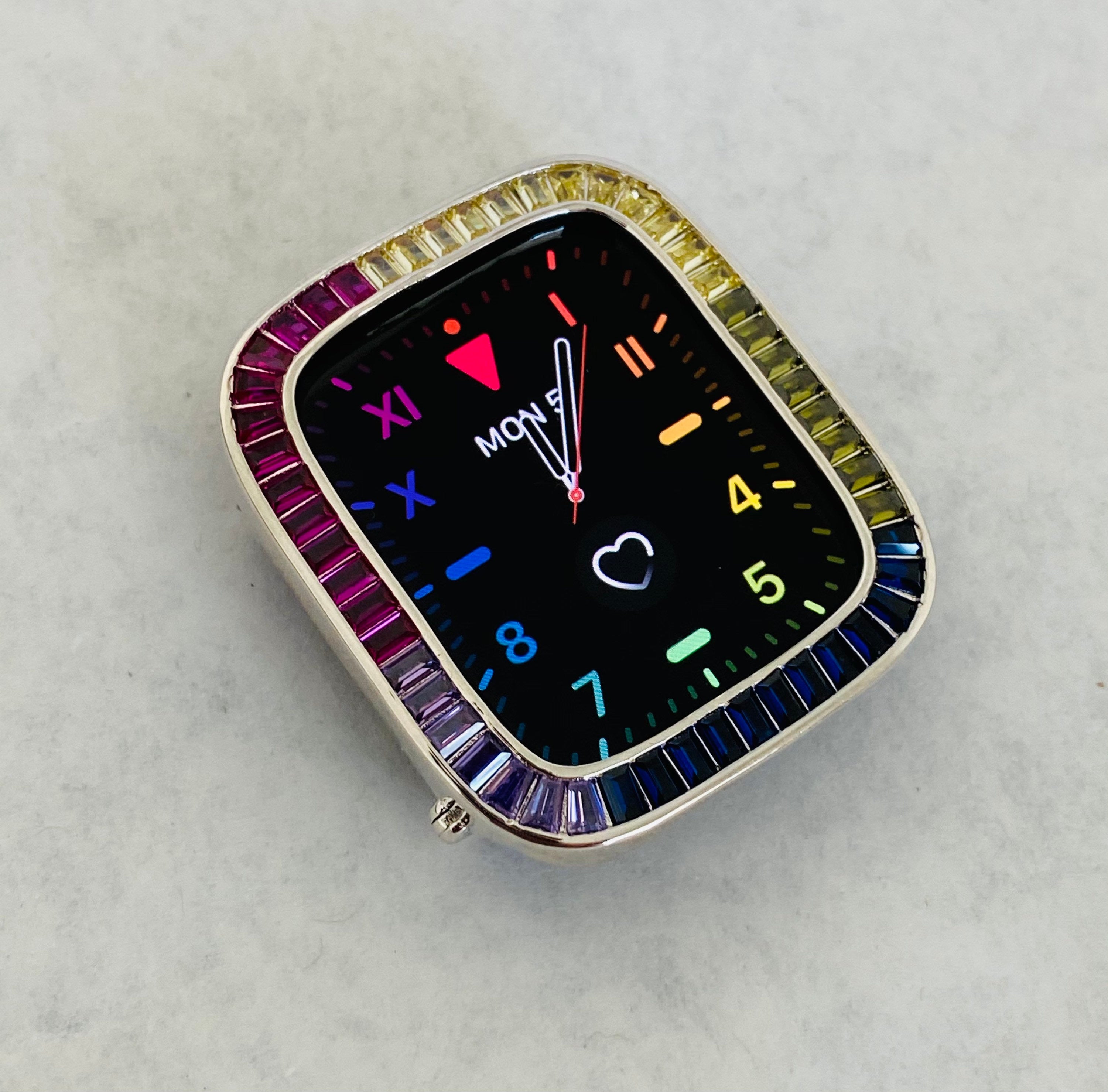 Series 10-11 Custom Rainbow Apple Watch Bezel Cover 42mm 46mm Silver Apple Watch Case Bumper Iwatch Candy Bling Presale