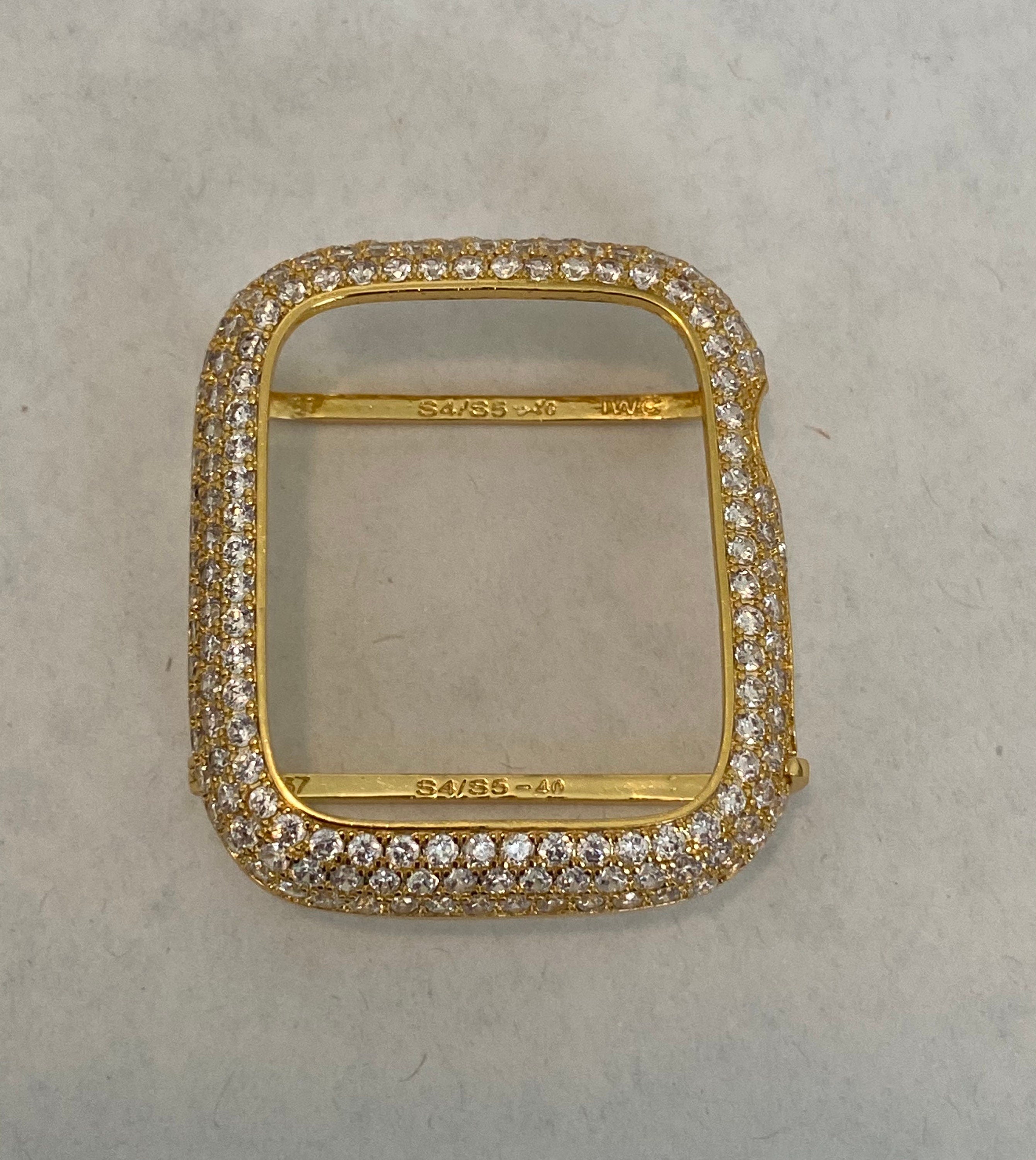 Iced Out Gold Apple Watch Band Stainless Steel Swarovski Crystal & or Apple Watch Case Pave Lab Diamonds 38mm-49mm Ultra Series 10-11