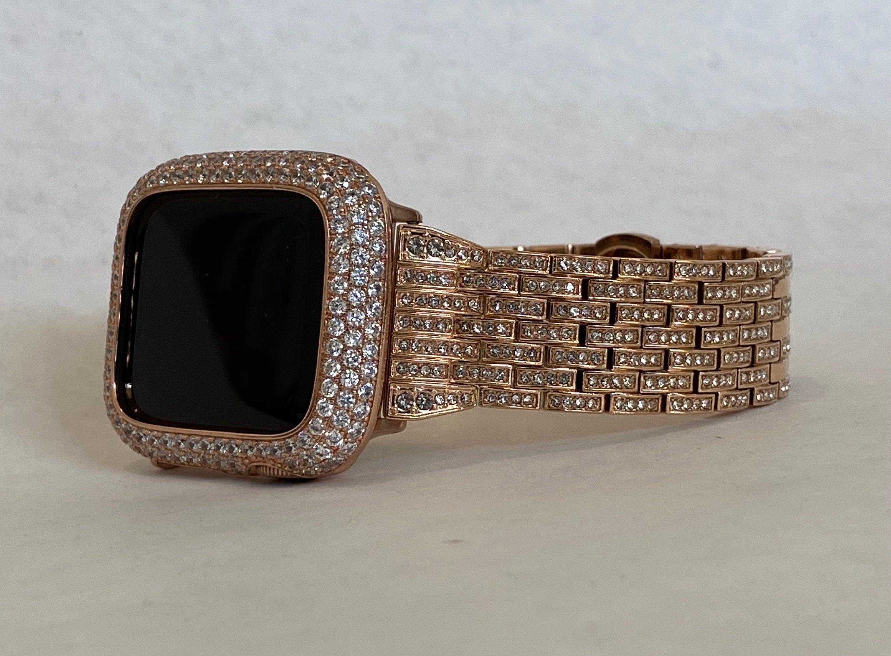 Series 10 Apple Watch Band Stainless Steel Swarovski Crystals & or Rose Gold Apple Watch Cover Lab Diamond Bezel Iwatch Case 38mm-49mm