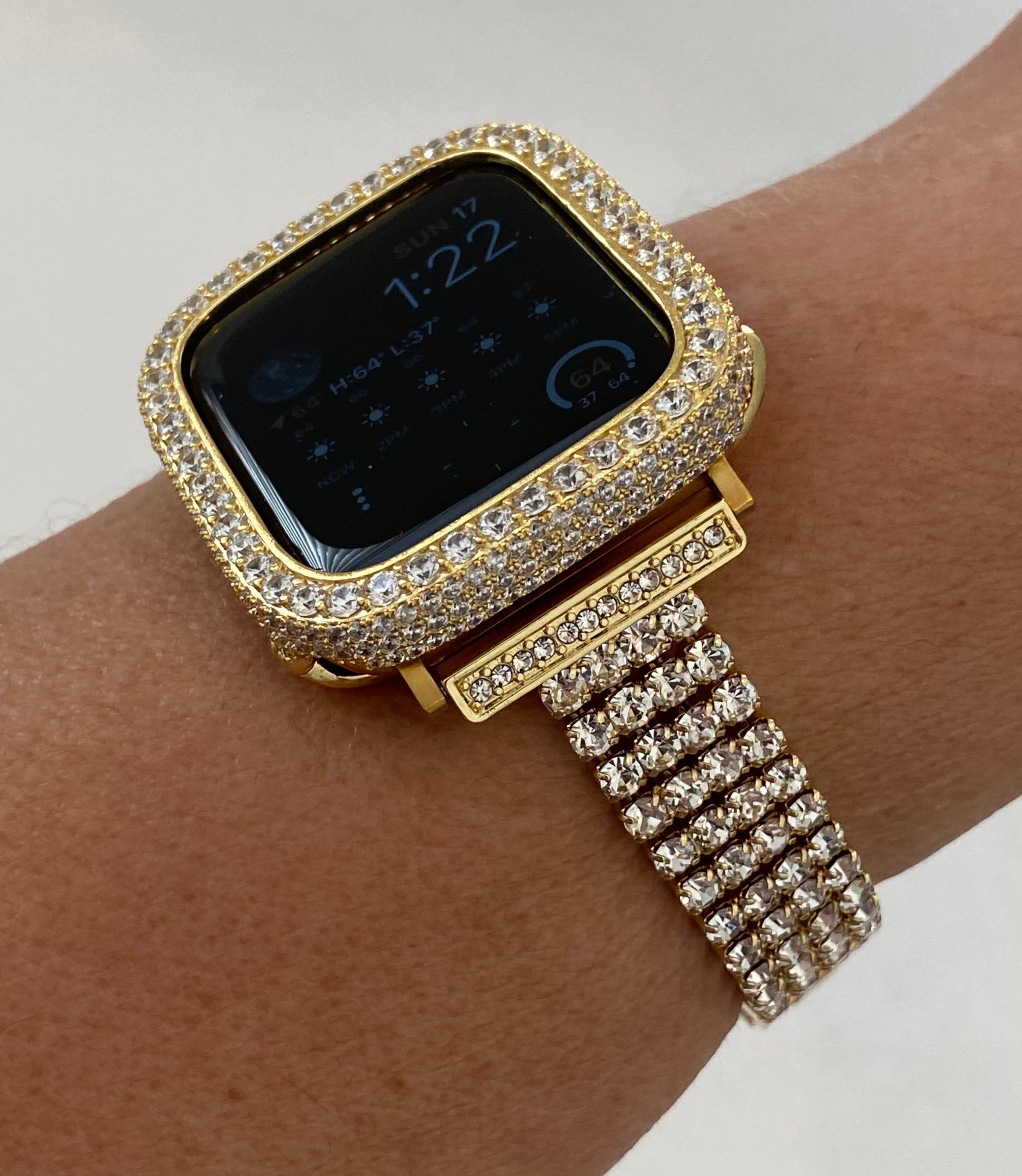 41mm 45mm 49mm Ultra Apple Watch Band Gold Swarovski Crystals & or Apple Watch Case Lab Diamond Bezel 38mm-44mm Apple Watch Cover Bling