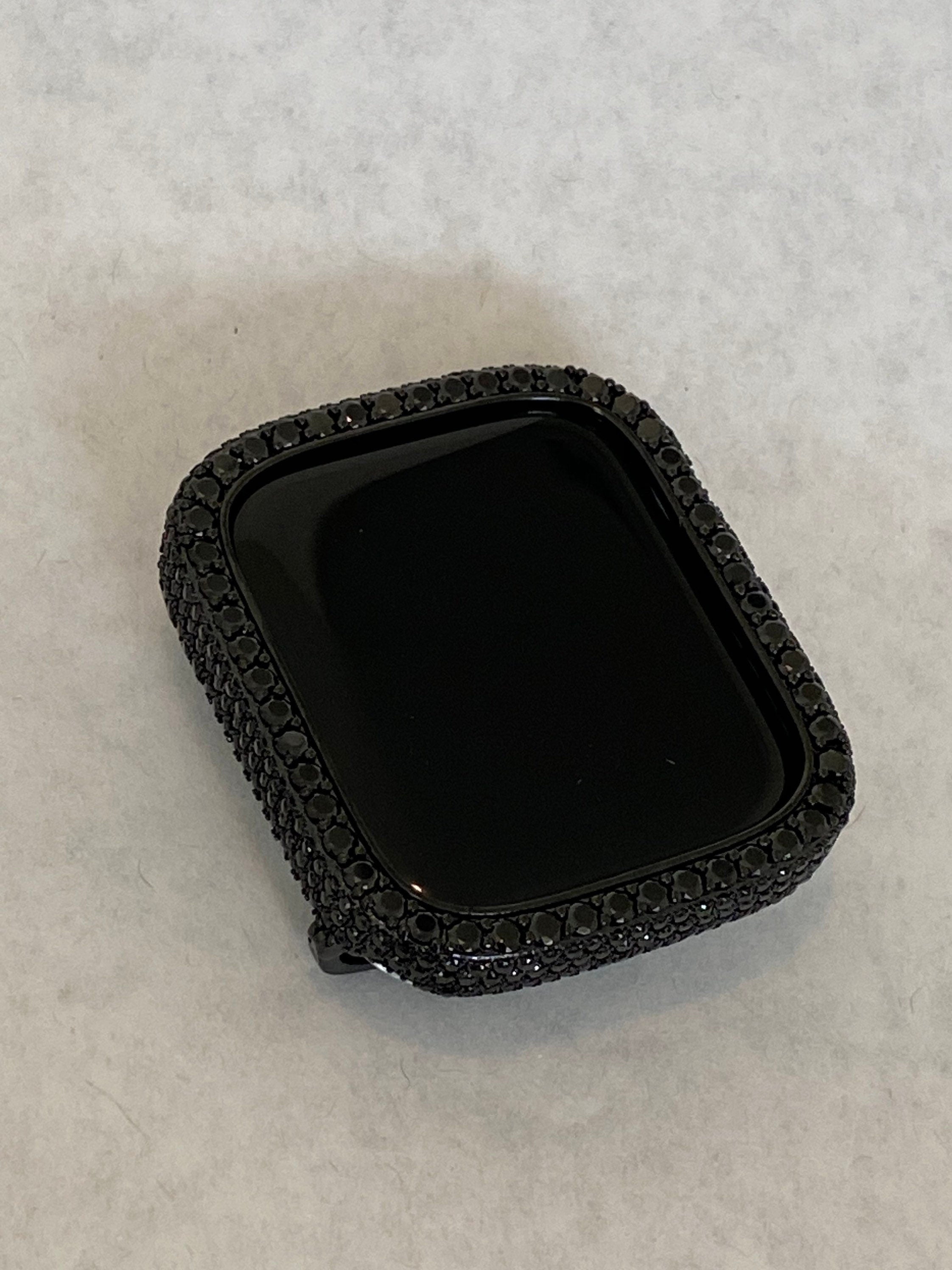 Black on Black Apple Watch Band Stainless Steel Swarovski Crystal & or Apple Watch Cover Lab Diamond Bezel 38mm-49mm Ultra Series 2-10