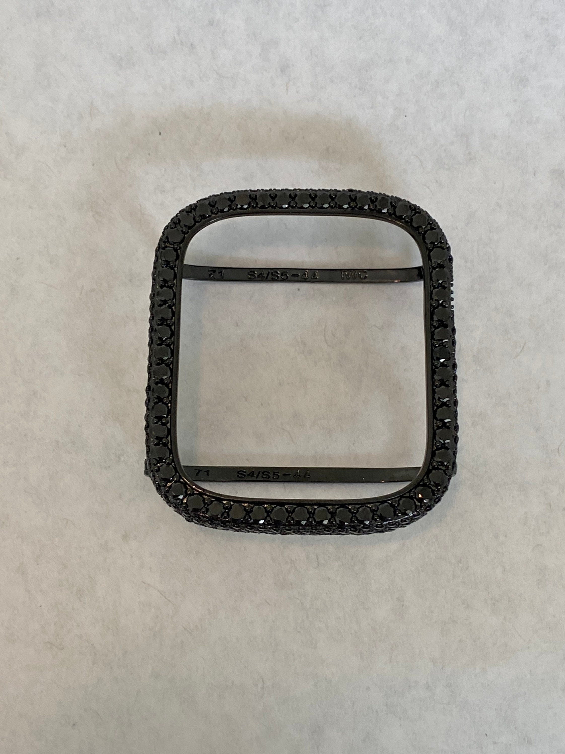 Custom Apple Watch Band Black & or Iwatch Lab Diamonds Bezel Apple Watch Case Cover 38mm 40mm 41mm 42mm 44mm 45mm 49mm Ultra Gift for him