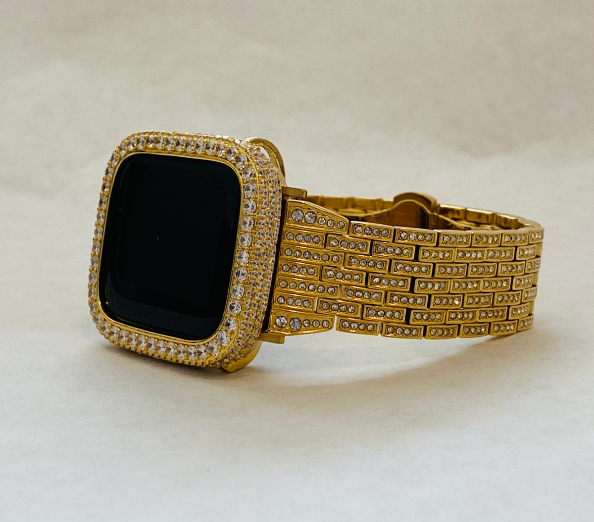 Series 10-11 Gold Apple Watch Band Stainless Steel Swarovski Crystal & or Apple Watch Cover Lab Diamond Bezel Case Iwatch Bling 38mm-49mm