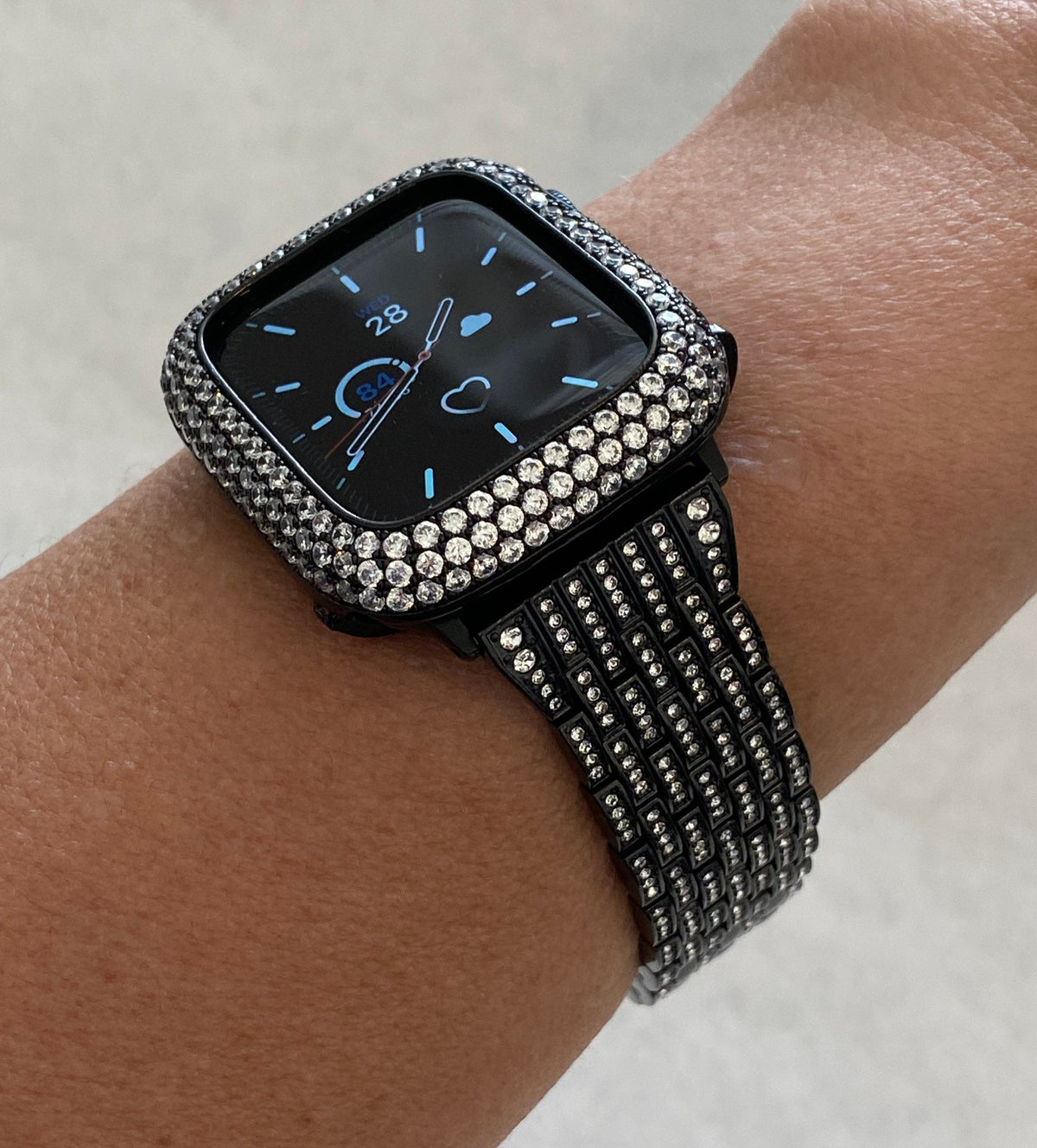 Black Apple Watch Band 49mm Ultra Crystals & or Apple Watch Cover Lab Diamond Bezel Apple Watch Case 38mm-49mm Iwatch Candy Bling Series 12