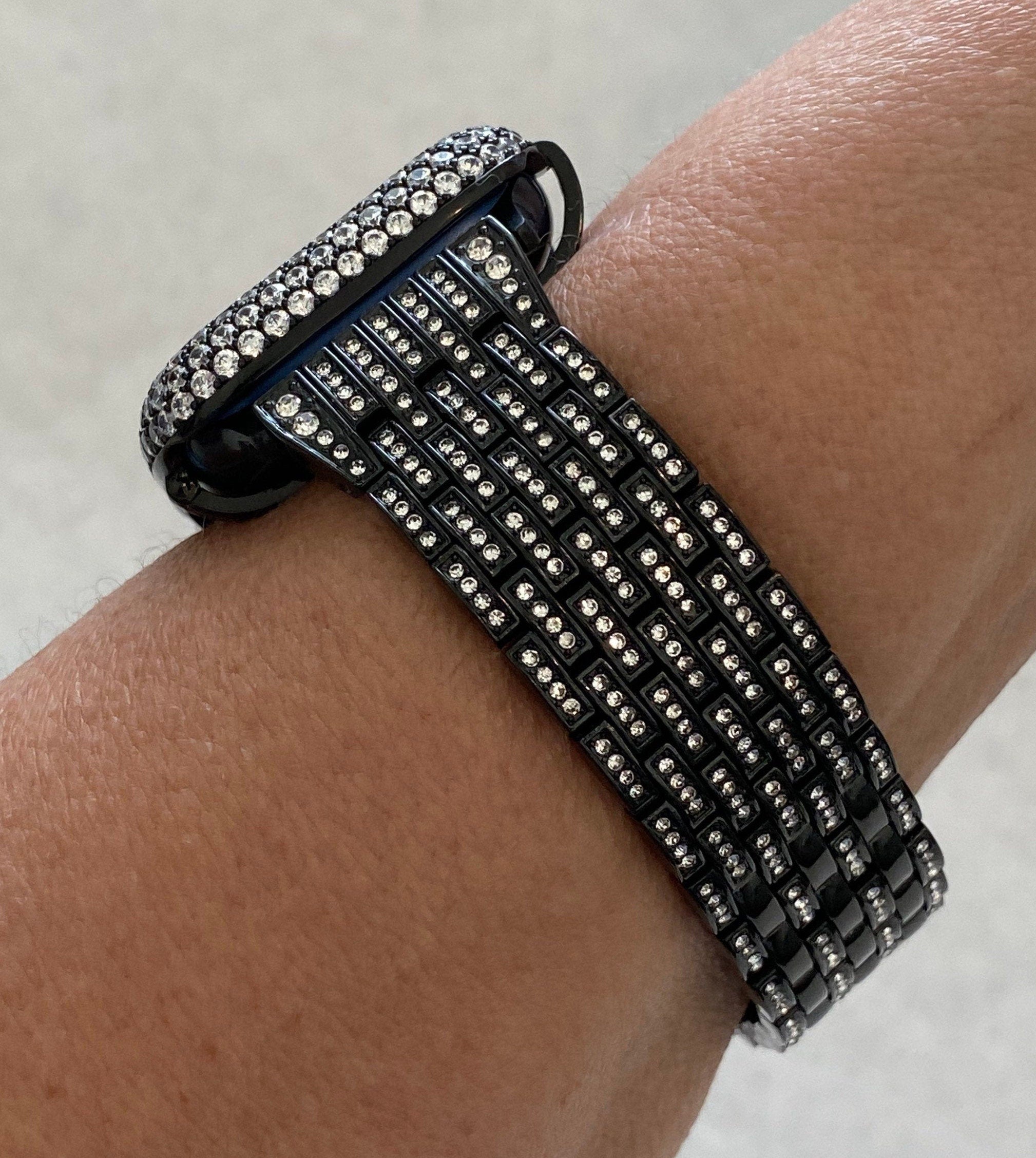 Black Apple Watch Band 49mm Ultra Crystals & or Apple Watch Cover Lab Diamond Bezel Apple Watch Case 38mm-45mm Iwatch Candy Bling