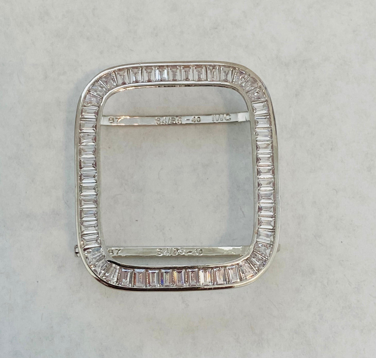 Custom Silver Apple Watch Band Swarovski Crystal Baguettes 38mm-46mm & or Apple Watch Case Baguette Lab Diamond Bezel Cover Gift