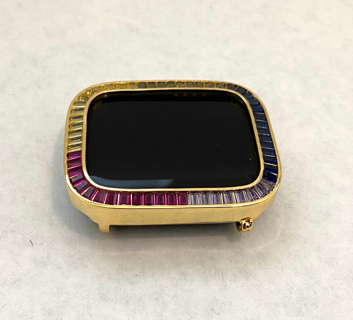 Rainbow Apple Watch Cover Gold Lab Diamond Bezel 38mm-46mm Apple Watch Case Smartwatch Bumper Bling Iwatch Candy Series 2-11