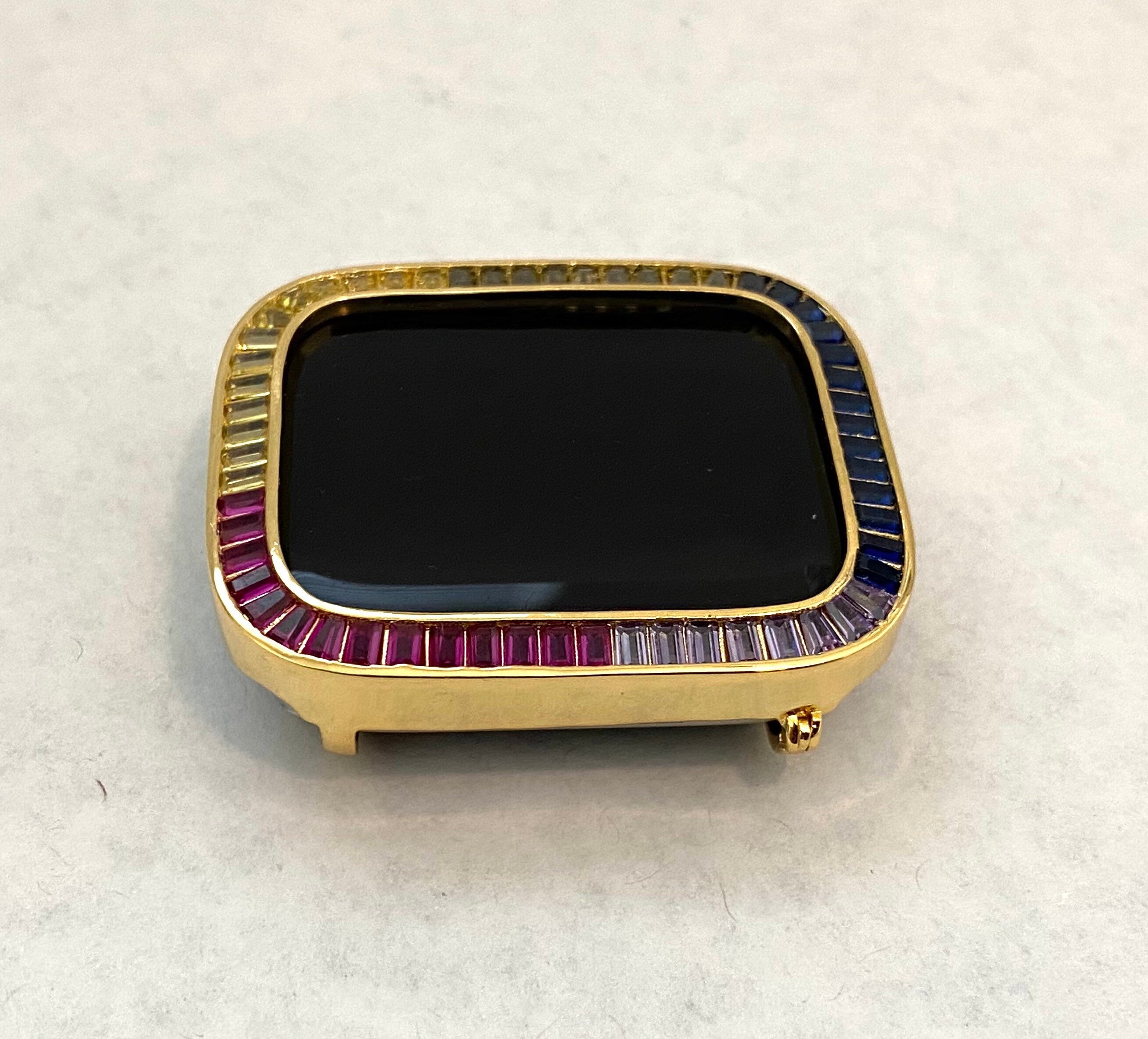 Rainbow Apple Watch Cover Gold Lab Diamond Bezel 40mm 41mm 44mm 45mm Apple Watch Case Smartwatch Bumper Bling Iwatch Candy