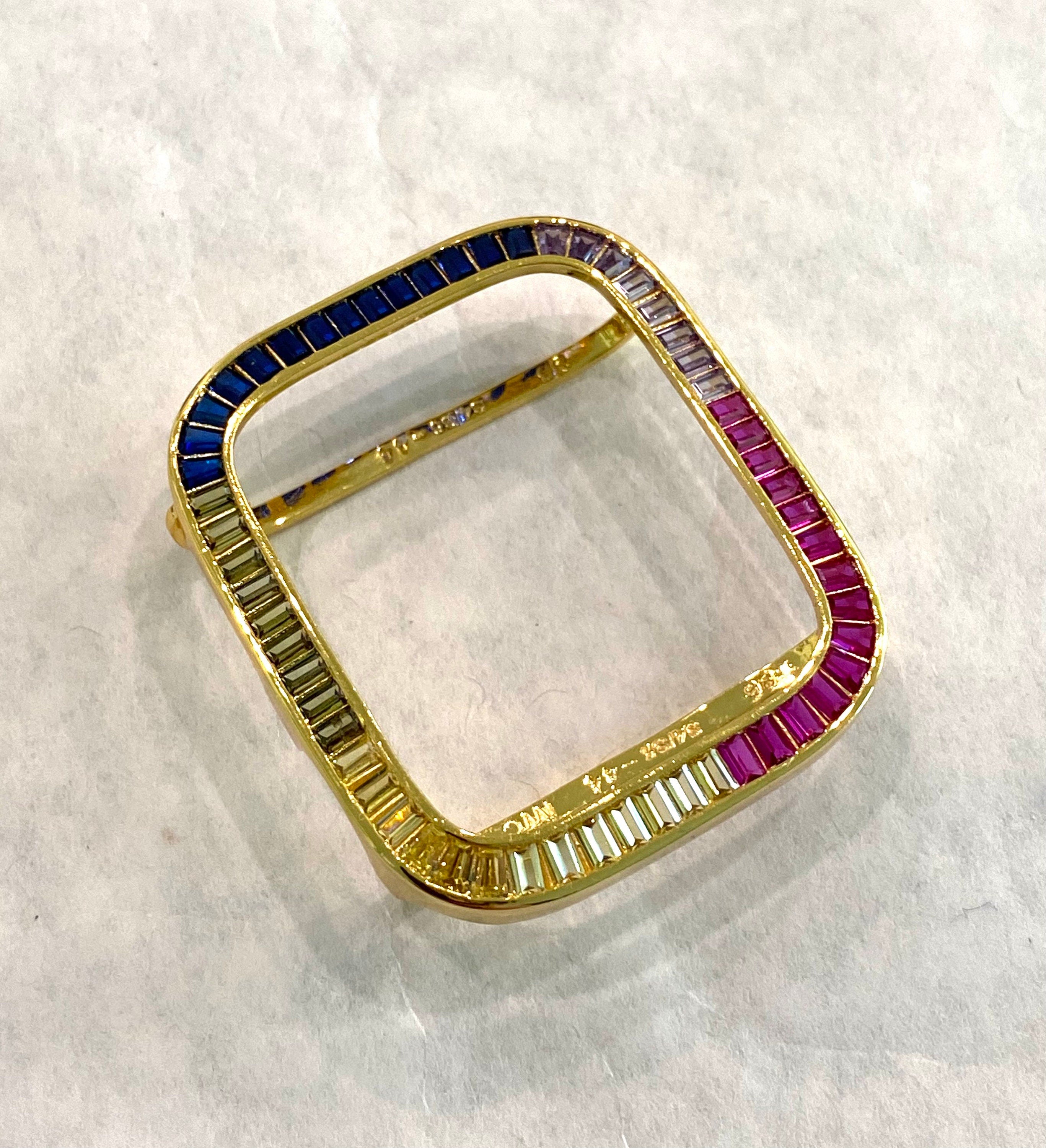 Rainbow Apple Watch Cover Gold Lab Diamond Bezel 40mm 41mm 44mm 45mm Apple Watch Case Smartwatch Bumper Bling Iwatch Candy