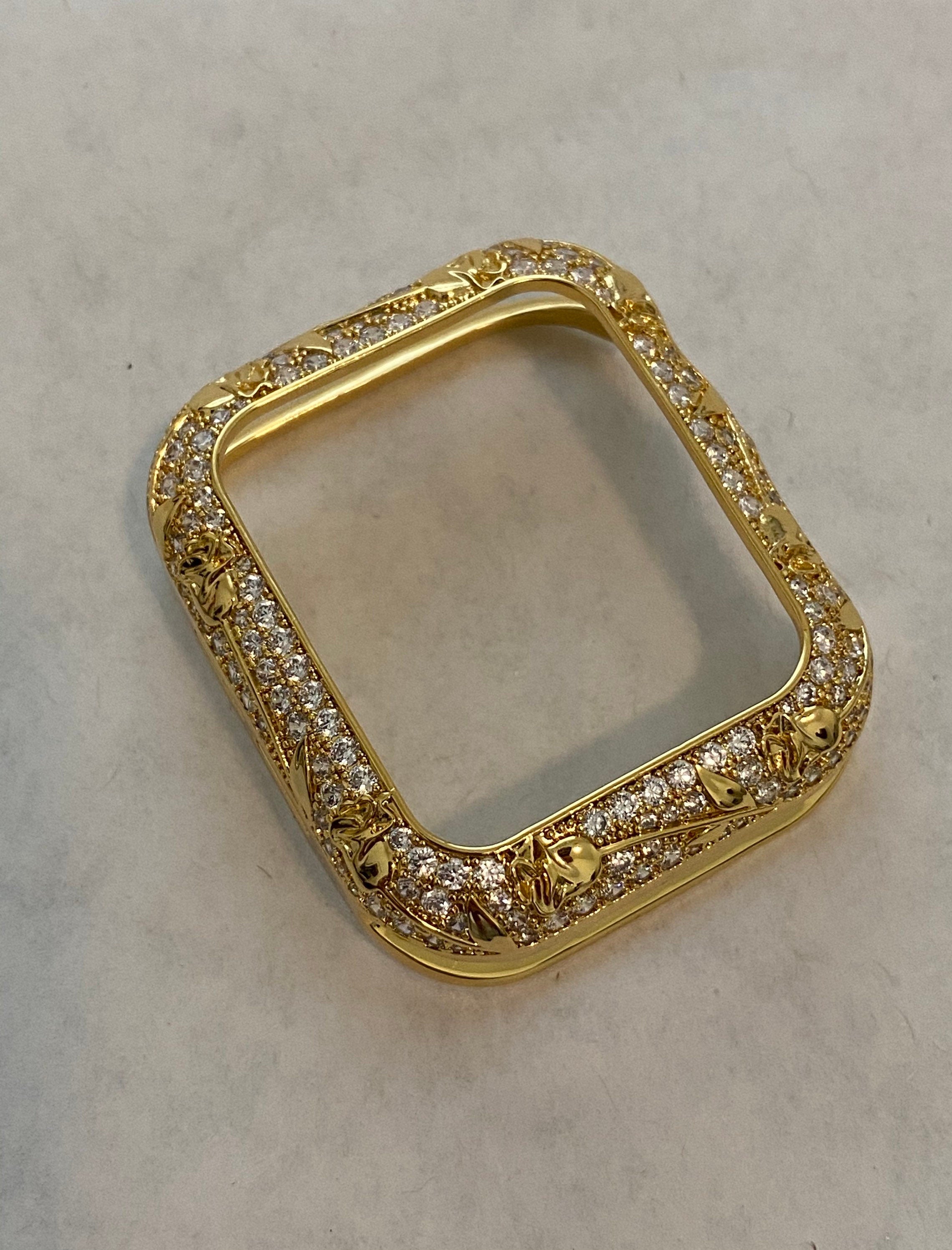 Bling Apple Watch Band Womens Gold Crystals & or Apple Watch Case Lab Diamond Bezel Cover 38mm 40mm 42mm 44mm Iwatch Candy