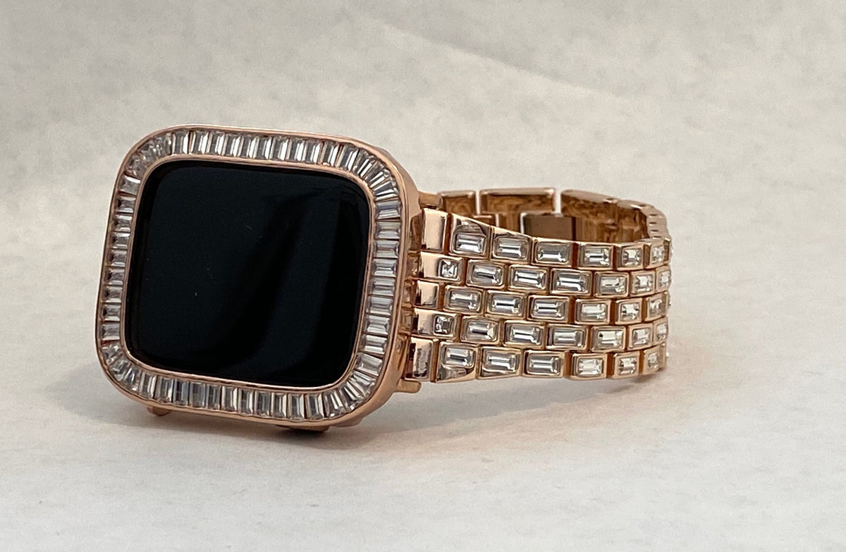 Series 2-11 Apple Watch Band Rose Gold Swarovski Crystal Baguettes 38-46mm & or Apple Watch Case Lab Diamond Bezel Iwatch Candy