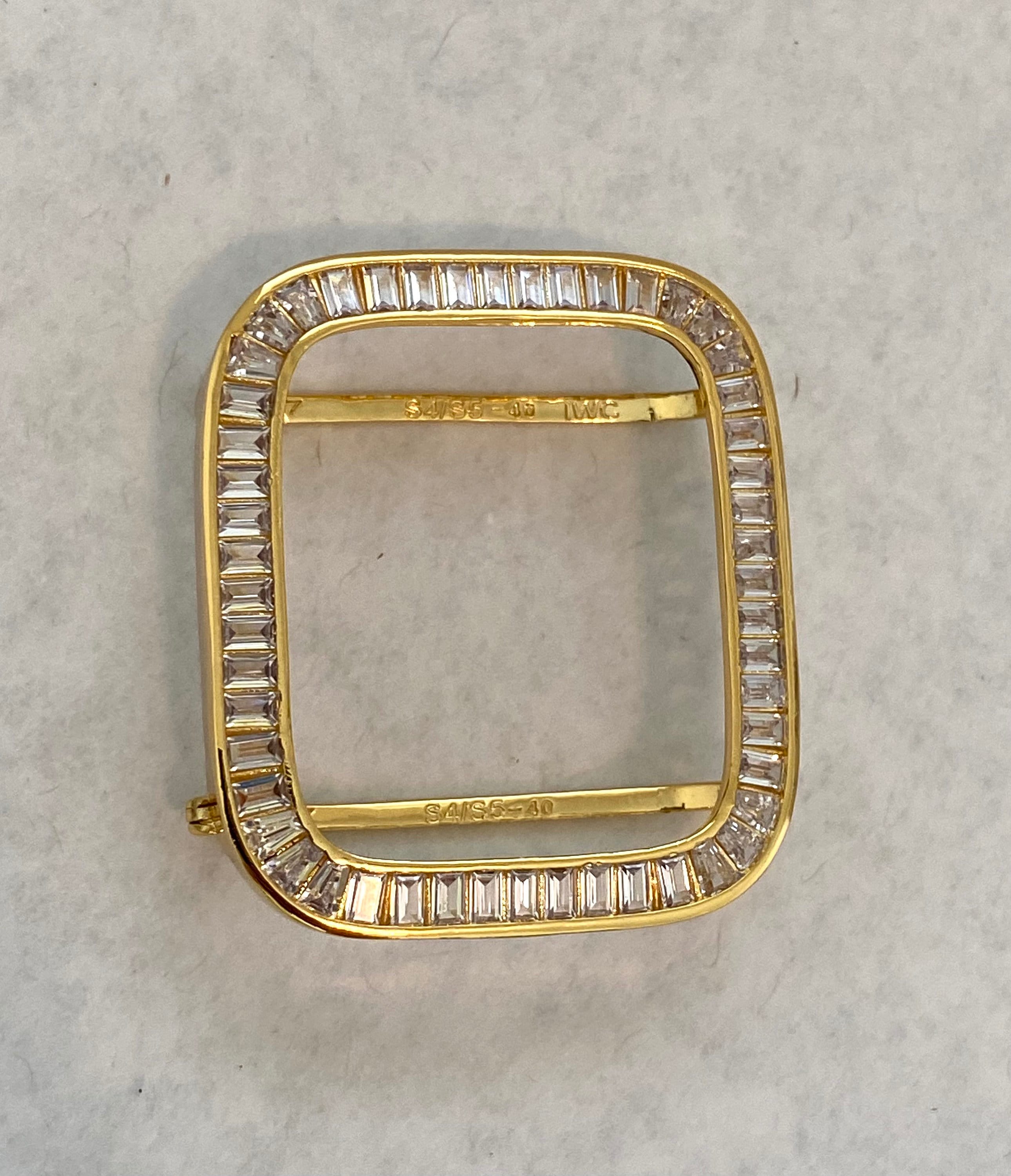 Gold Apple Watch Band Womens Crystal Baguettes 38mm 40mm 41mm 42mm 44mm 45mm & or Apple Watch Cover Lab Diamonds Smartwatch Case