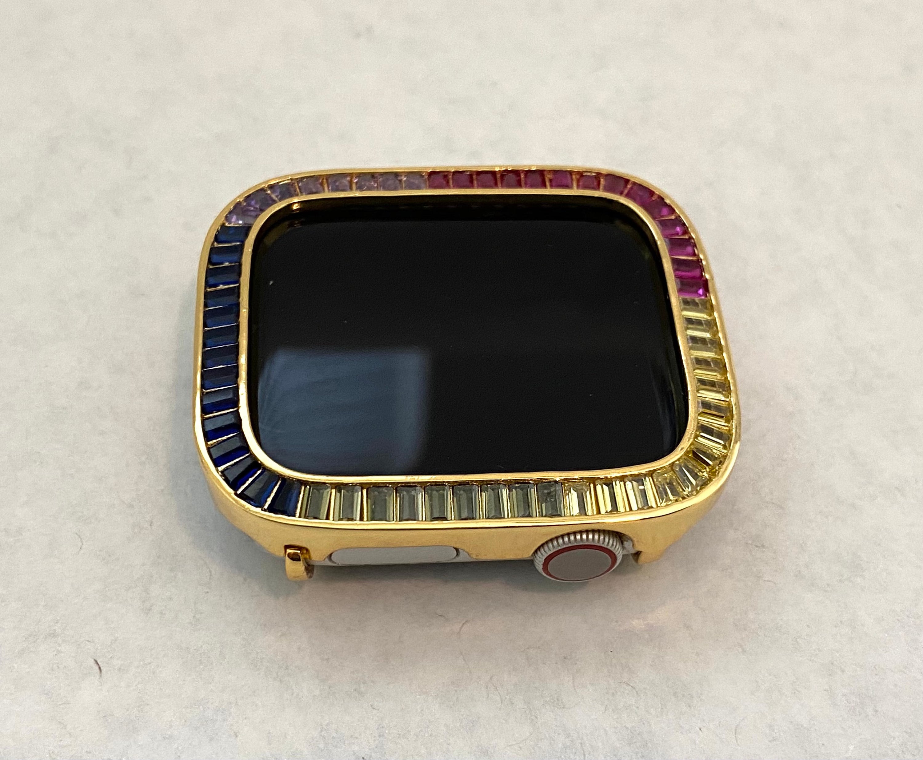 Rainbow Apple Watch Cover Gold Lab Diamond Bezel 40mm 41mm 44mm 45mm Apple Watch Case Smartwatch Bumper Bling Iwatch Candy