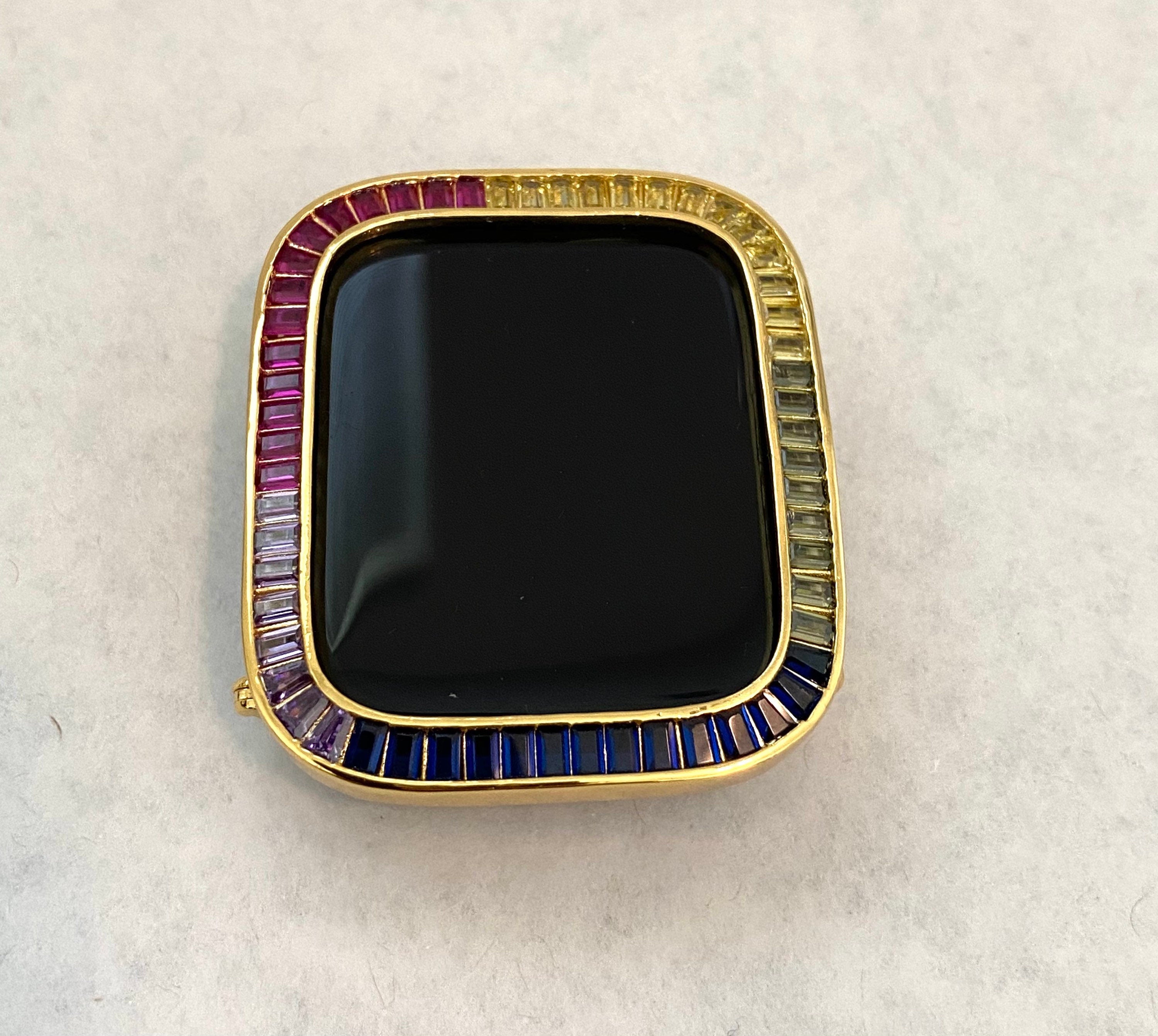 Rainbow Apple Watch Cover Gold Lab Diamond Bezel 40mm 41mm 44mm 45mm Apple Watch Case Smartwatch Bumper Bling Iwatch Candy