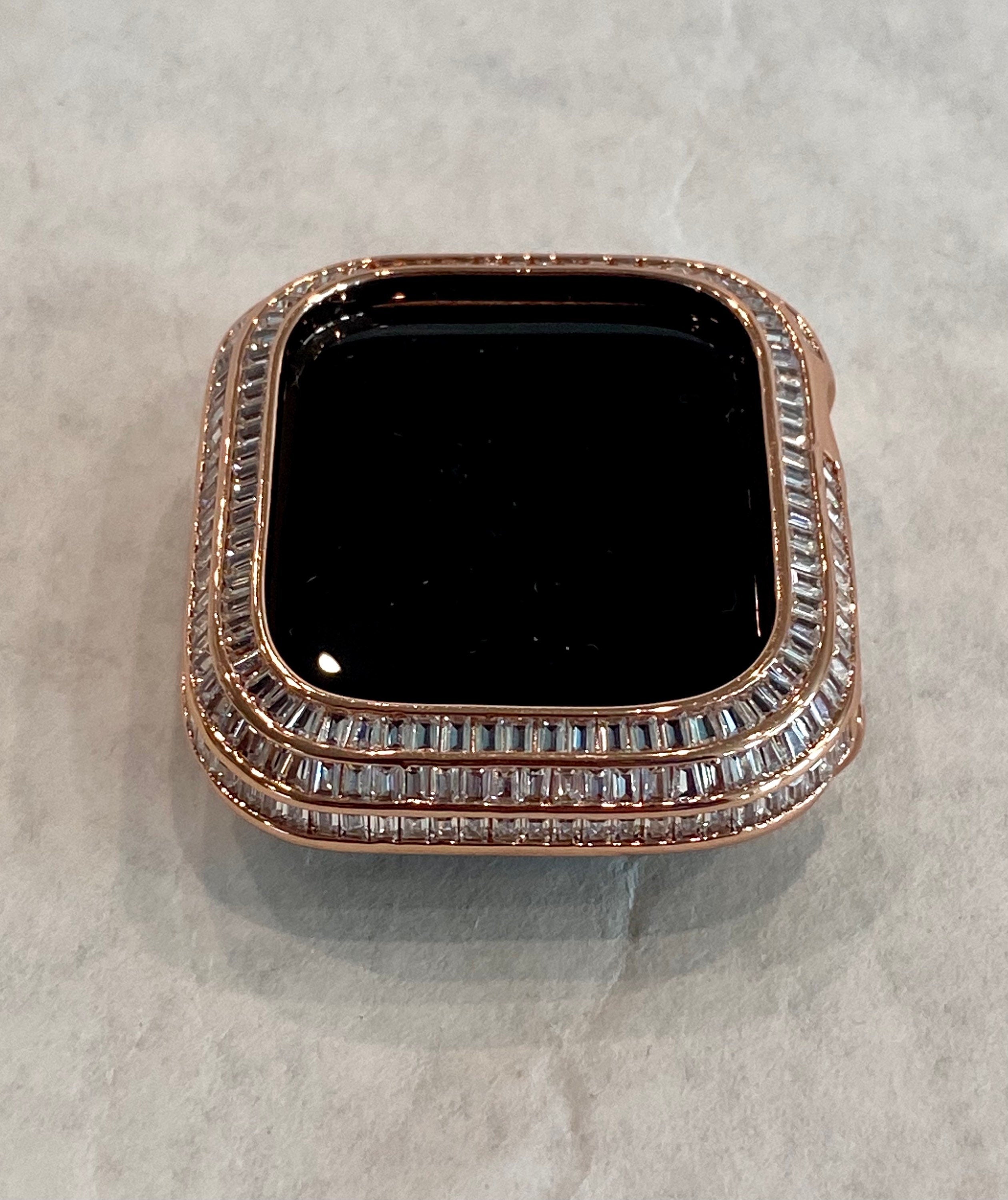 Apple Watch Band 41mm Rose Gold Crystal Baguettes 40mm-45mm & or Apple Watch Cover Lab Diamond Bezel Smartwatch Case Iwatch Candy