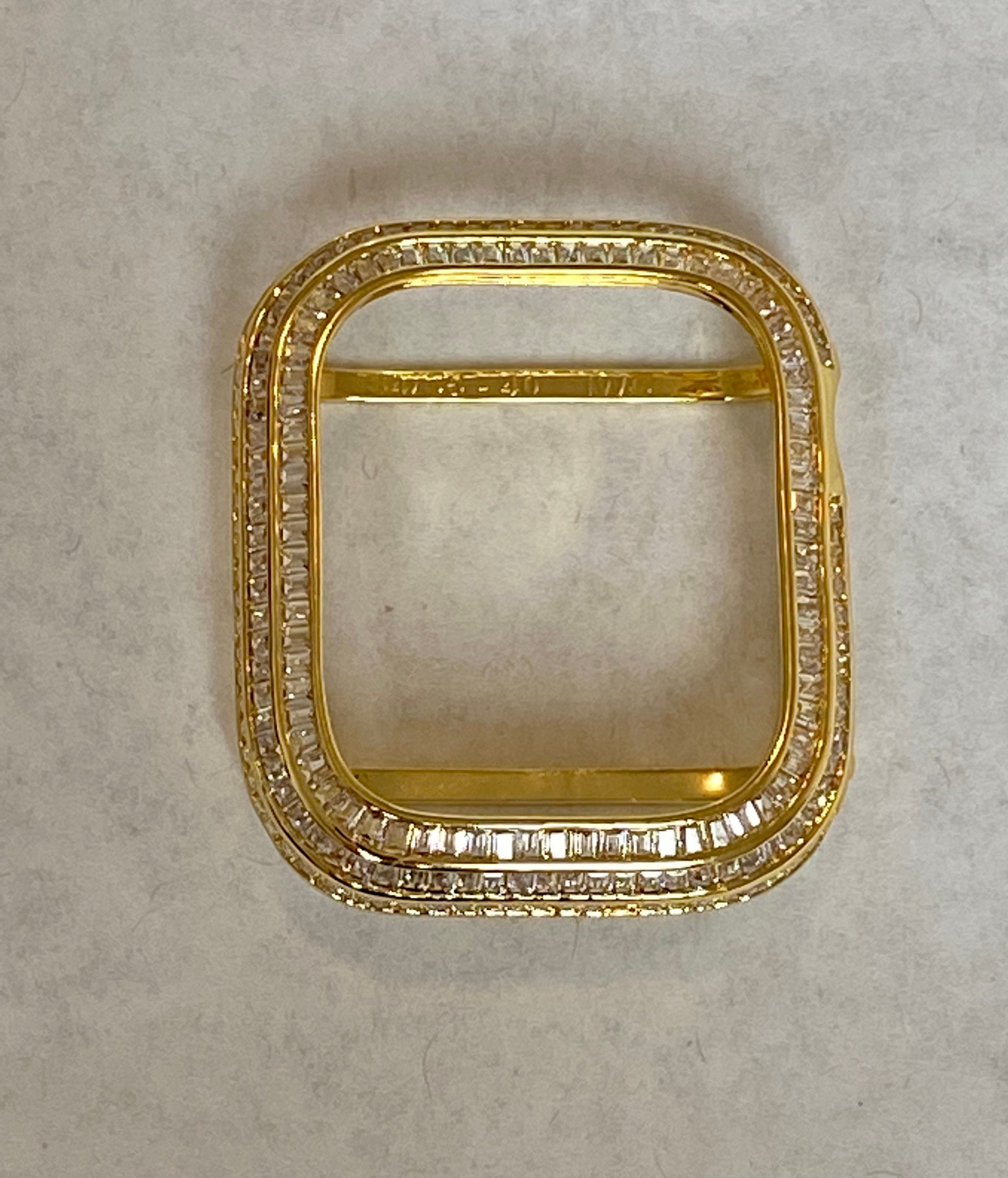Custom Gold Apple Watch Band Swarovski Crystal Baguettes & or Apple Watch Cover Lab Diamond Baguette Bezel Case 40mm 44mm 41mm 45mm