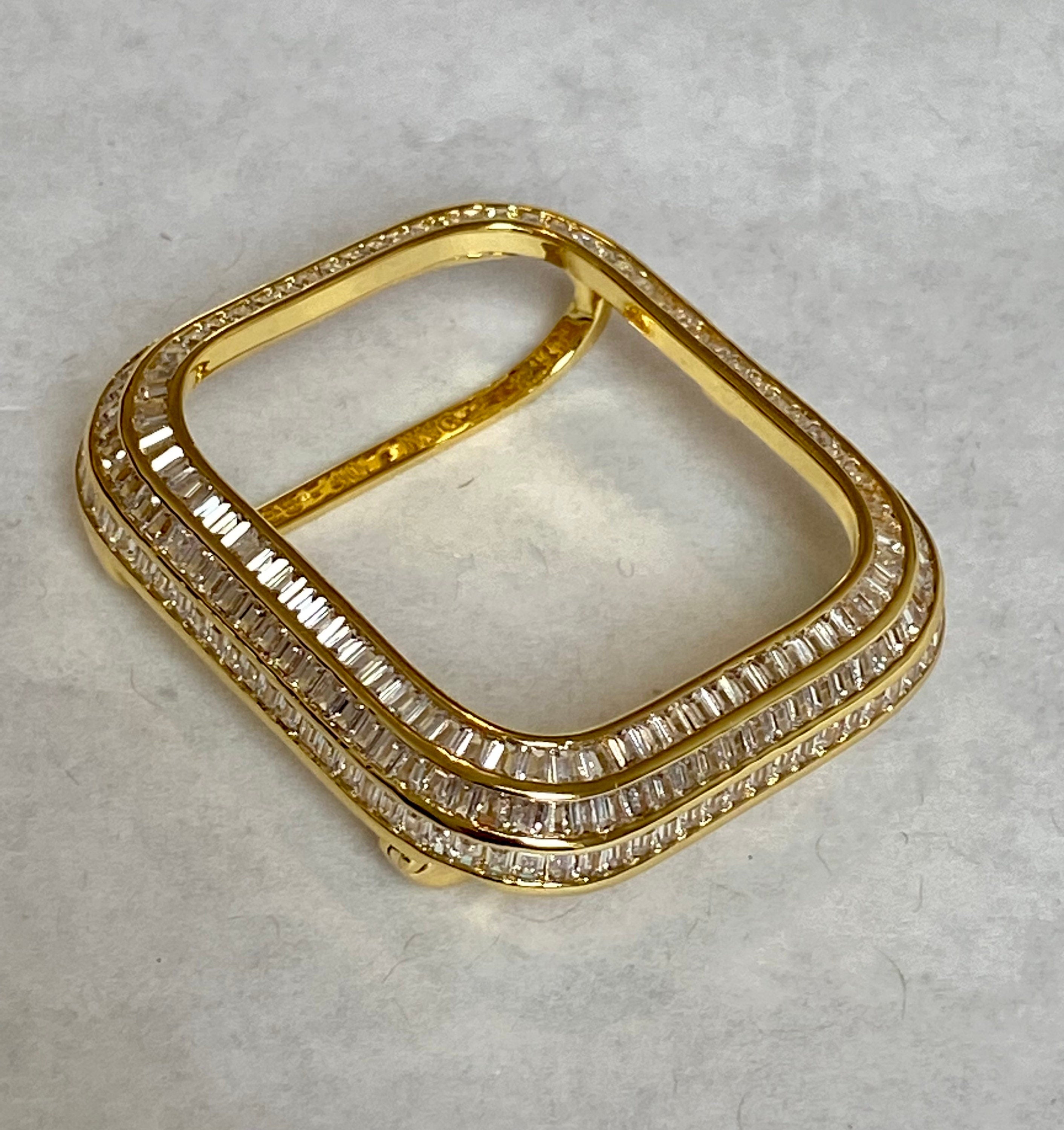 Custom Gold Apple Watch Band Swarovski Crystal Baguettes & or Apple Watch Cover Lab Diamond Baguette Bezel Case 40mm 44mm 41mm 45mm