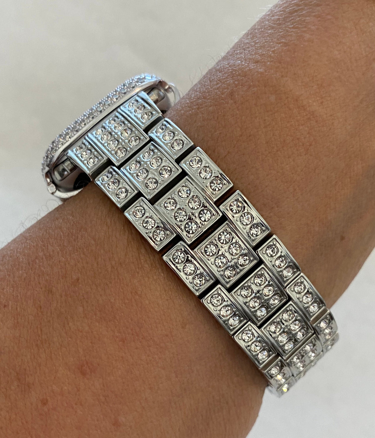 Apple Watch Band Stainless Steel Silver High End Crystals & or Apple Watch Cover Lab Diamond Bezel Iphone Watch Case 38mm-49mm Ultra