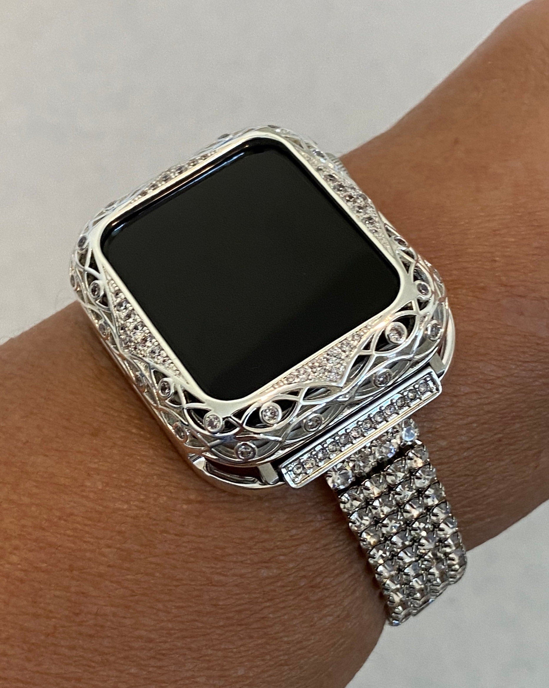 Series 2-9 Apple Watch Band 40mm Womens  Silver & or Crystal Apple Watch Case Bumper 38mm 40mm 41mm 42mm 44mm 45mm Iwatch Candy