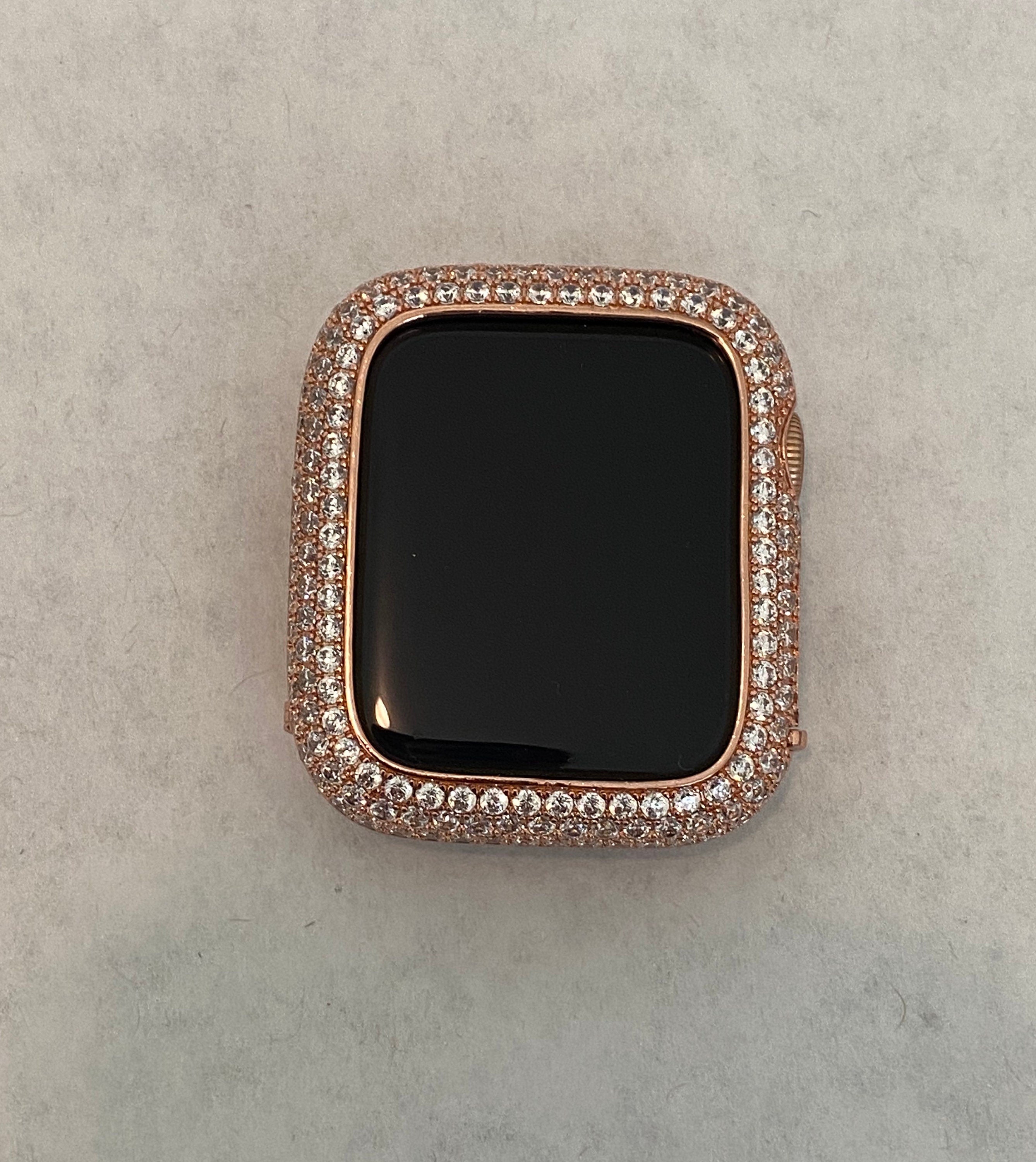 Designer Apple Watch Band 41mm 45mm 49mm Rose Gold Swarovski Crystal & or Apple Watch Case Lab Diamond Bezel Cover Smartwatch Bumper 38-44mm