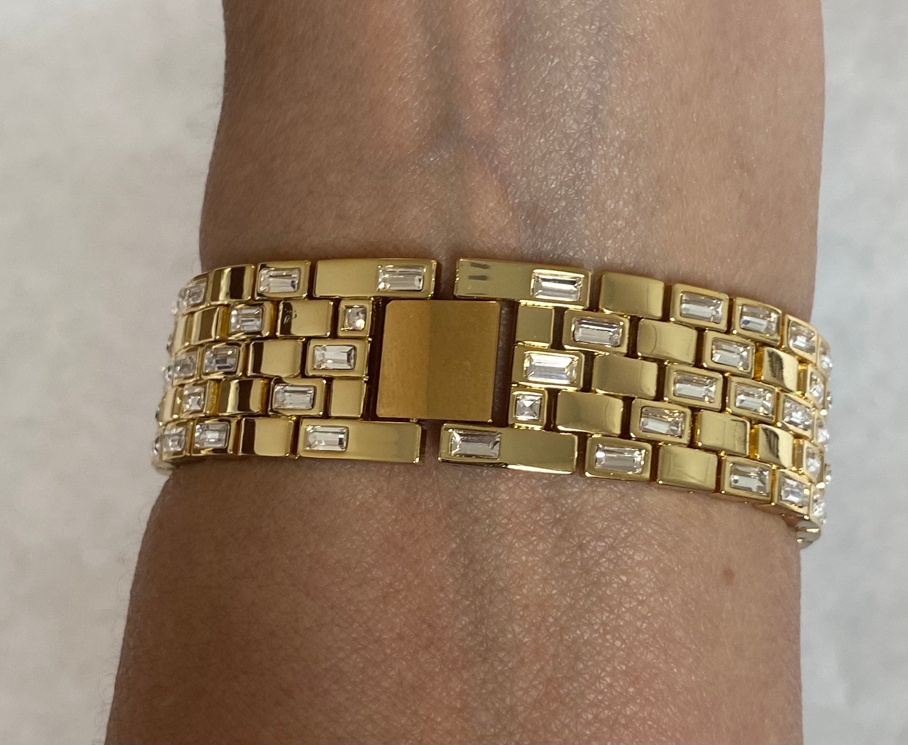Custom Gold Apple Watch Band Swarovski Crystal Baguettes & or Apple Watch Cover Lab Diamond Baguette Bezel Case 40mm 44mm 41mm 45mm