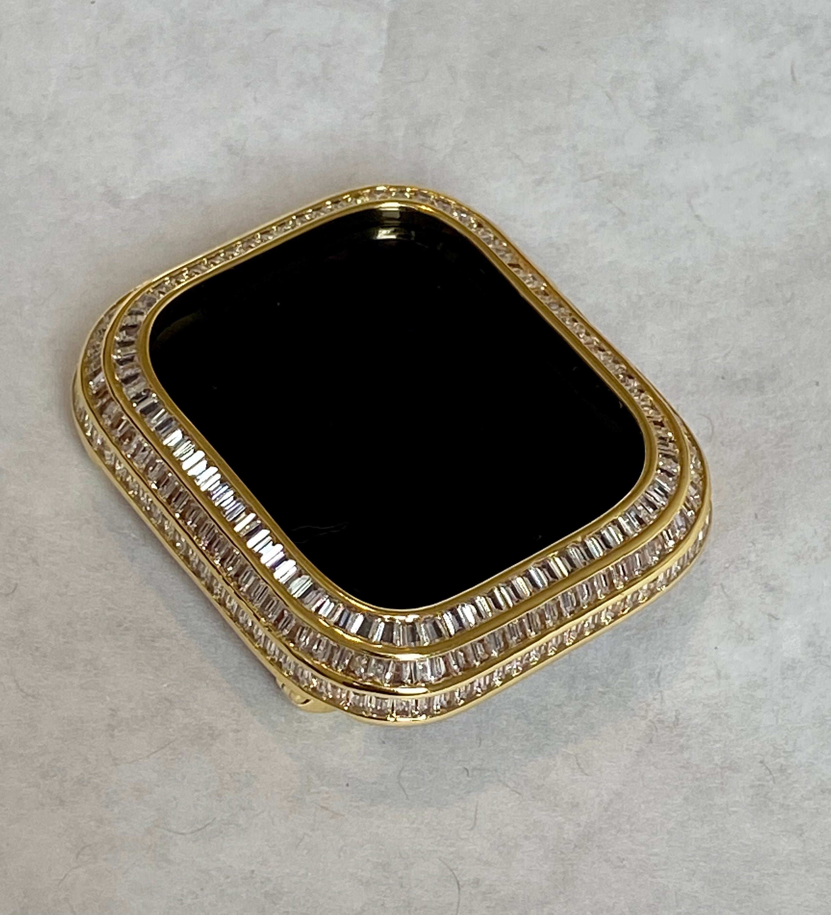 Custom Gold Apple Watch Band Swarovski Crystal Baguettes & or Apple Watch Cover Lab Diamond Baguette Bezel Case 40mm 44mm 41mm 45mm
