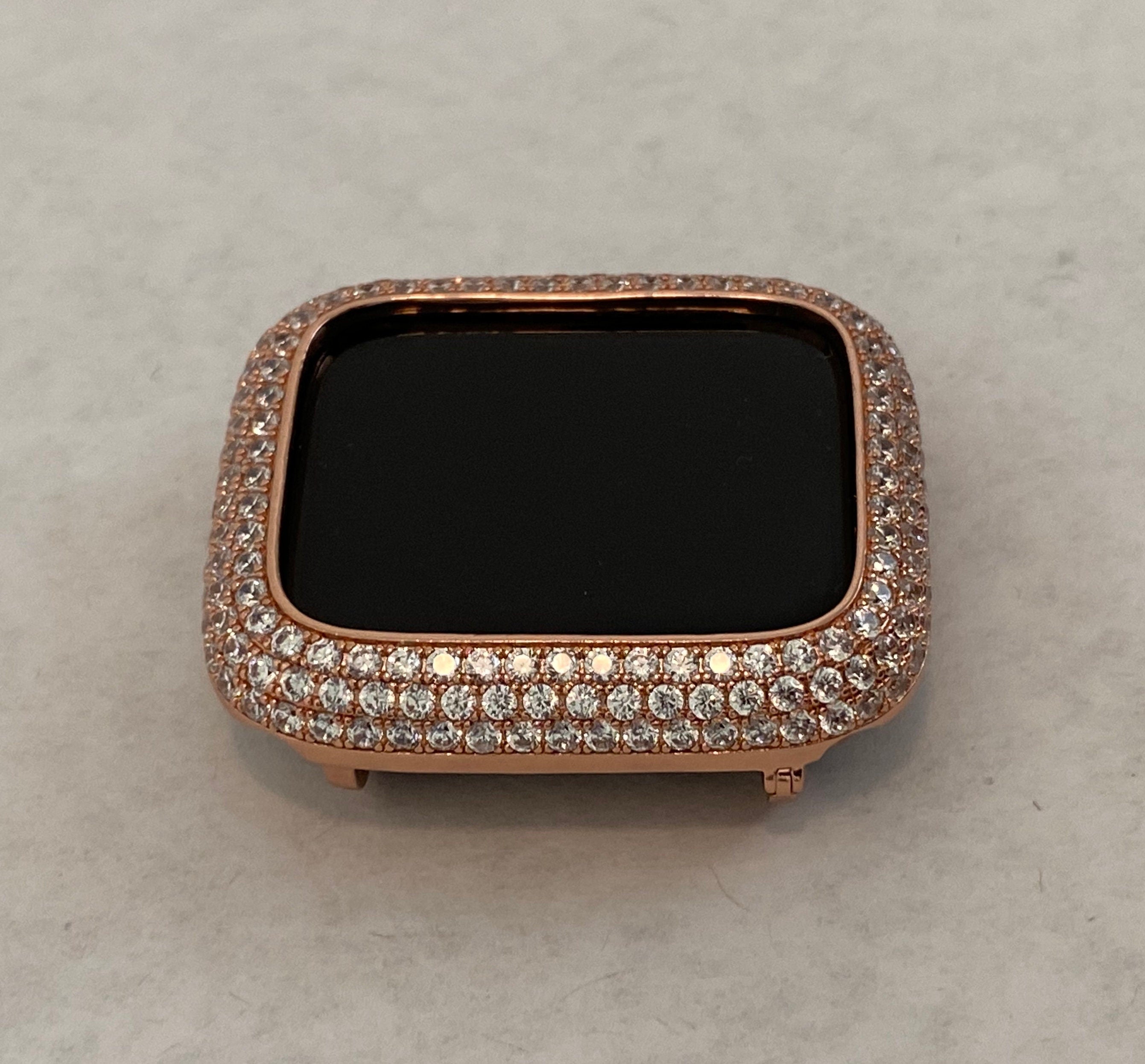 Designer Apple Watch Band 41mm 45mm 49mm Rose Gold Swarovski Crystal & or Apple Watch Case Lab Diamond Bezel Cover Smartwatch Bumper 38-44mm