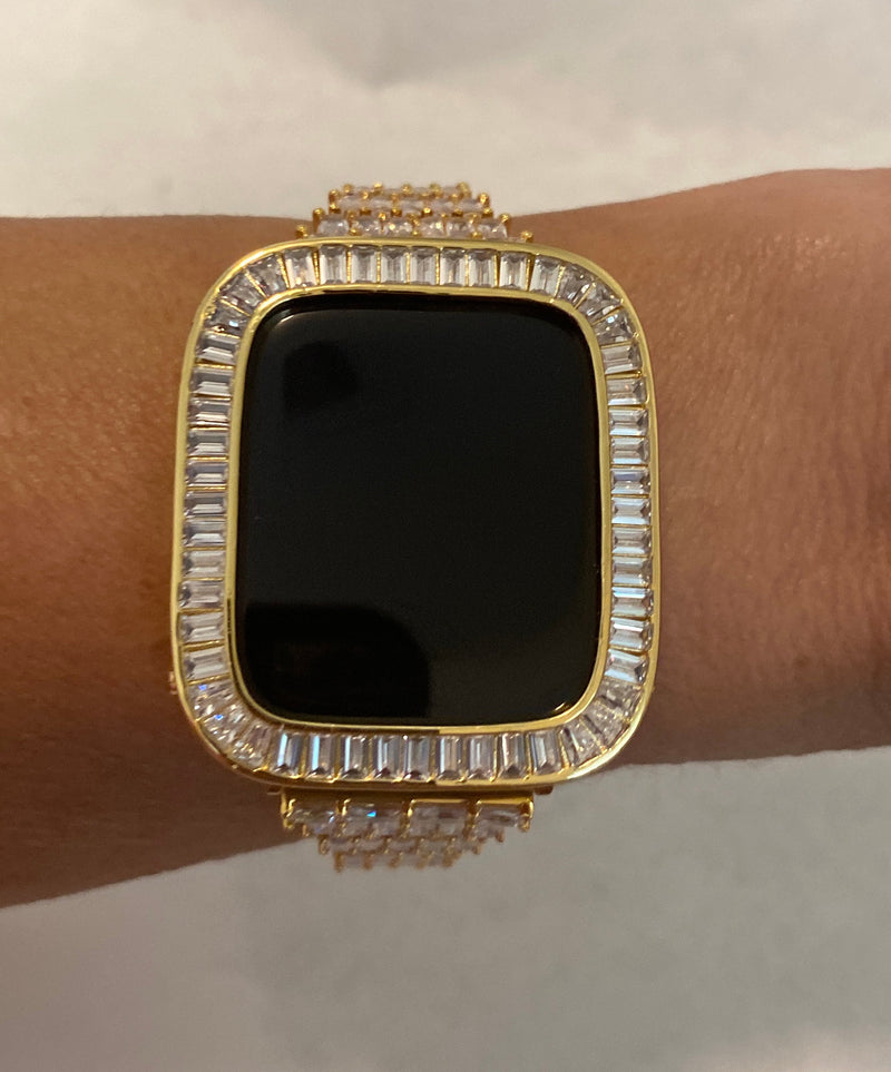 Gold Apple Watch Band 40mm Woman Silver & or Lab Diamond Bezel Cover 38mm 42mm 44mm Iwatch Bling Custom Handmade
