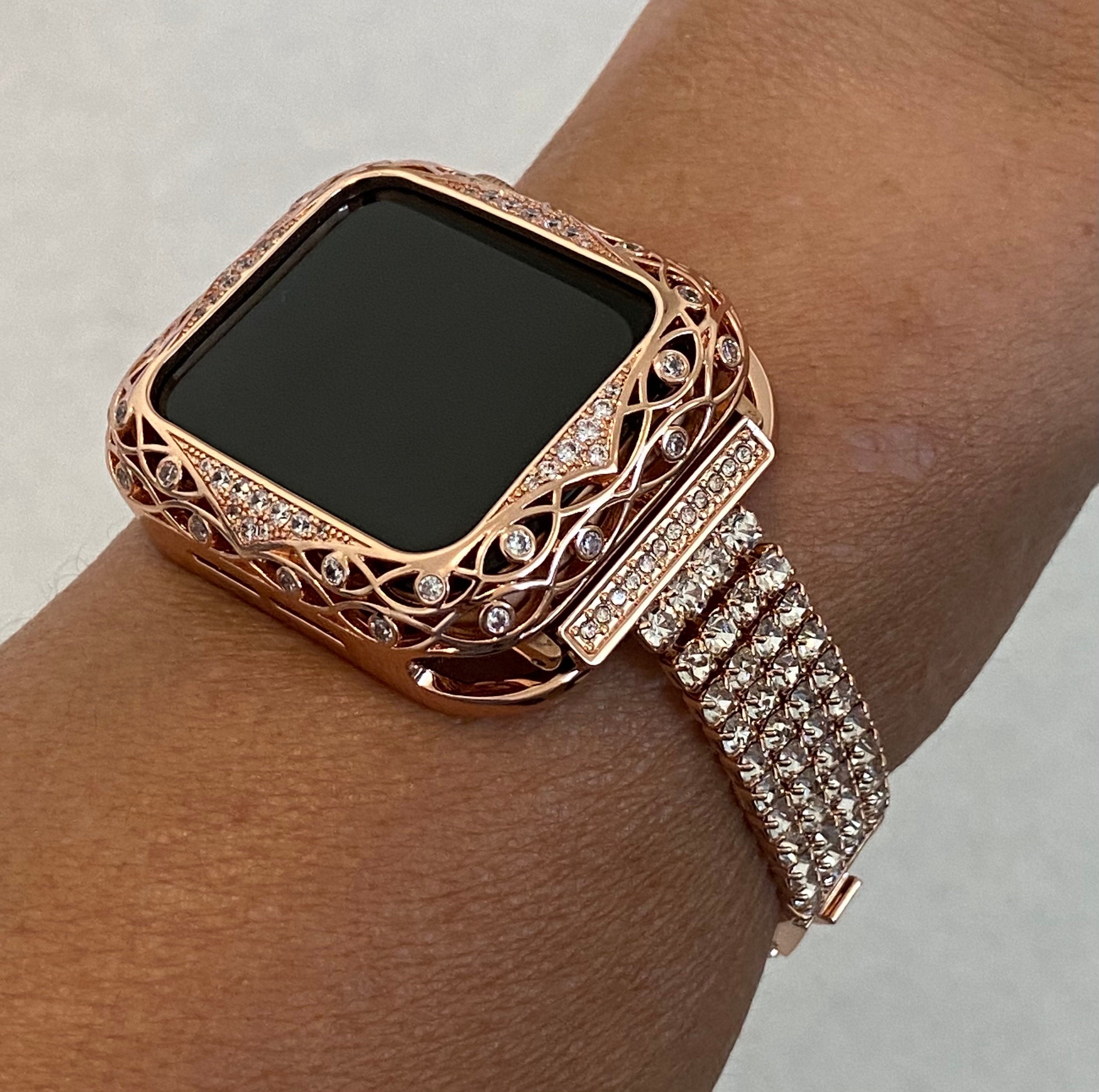 Series 9 41mm 45mm Apple Watch Band Rose Gold Swarovski Crystals & or Apple Watch Cover Lab Diamond Bezel Iphone Watch Case Iwatch Candy