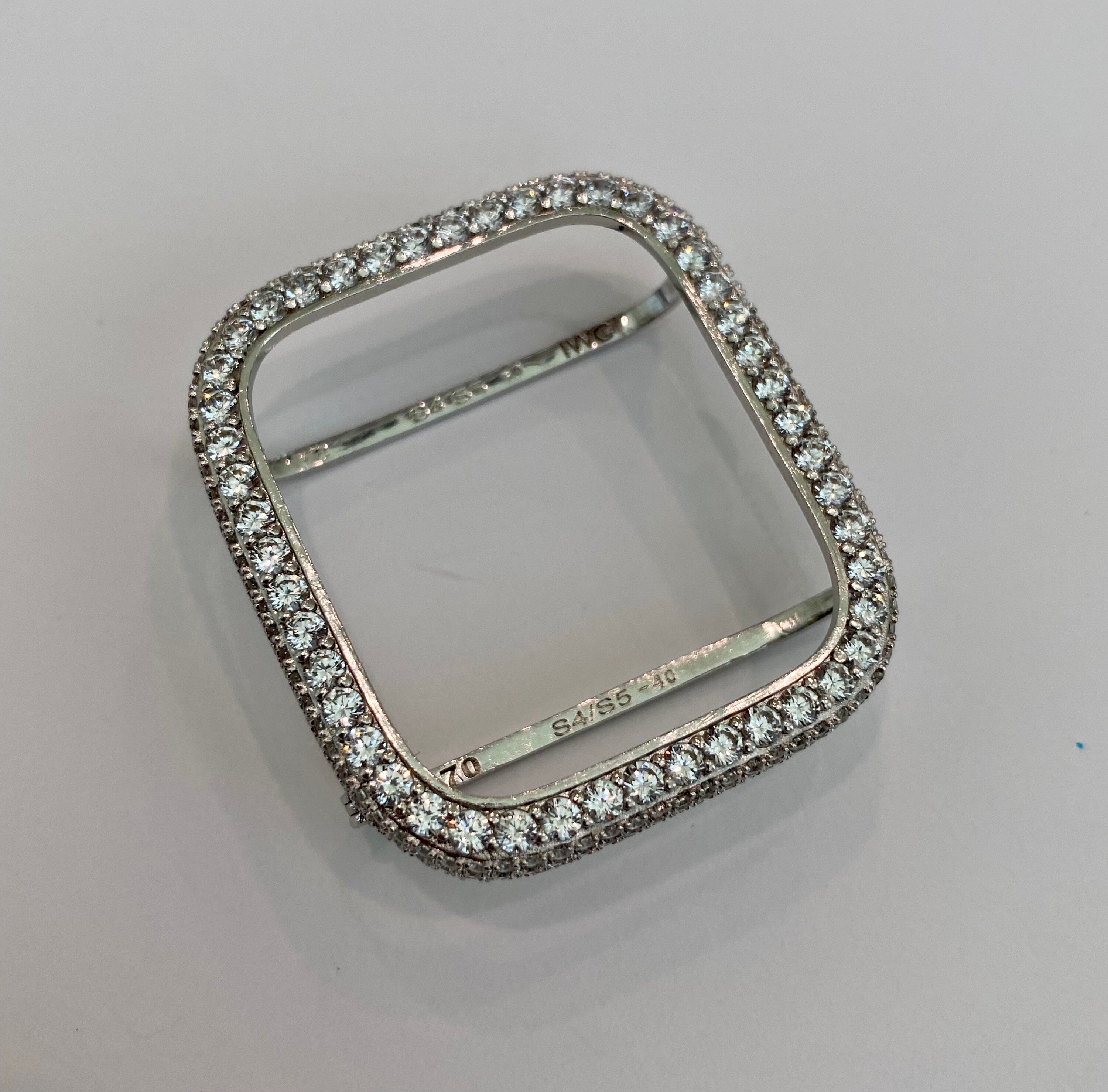 Silver Apple Watch Band Swarovski Crystal Baguettes Stainless Steel & or Apple Watch Cover Lab Diamond Bezel 38-49mm Ultra Series 10