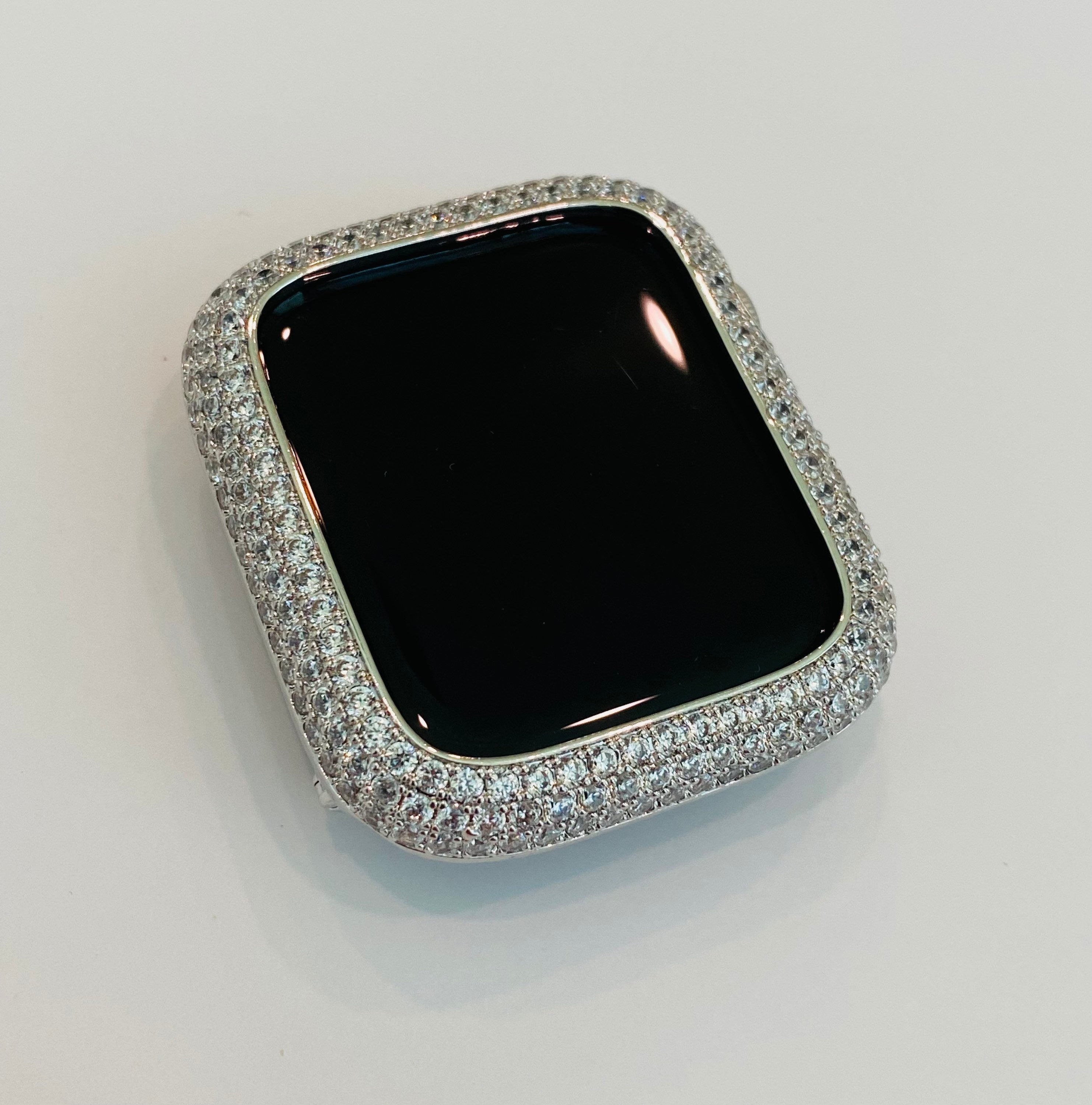 Apple Watch Band White Gold 41mm 45mm 49mm Swarovski Crystals & or Apple Watch Cover Lab Diamond Bezel Case Smartwatch Bumper 38mm-46mm