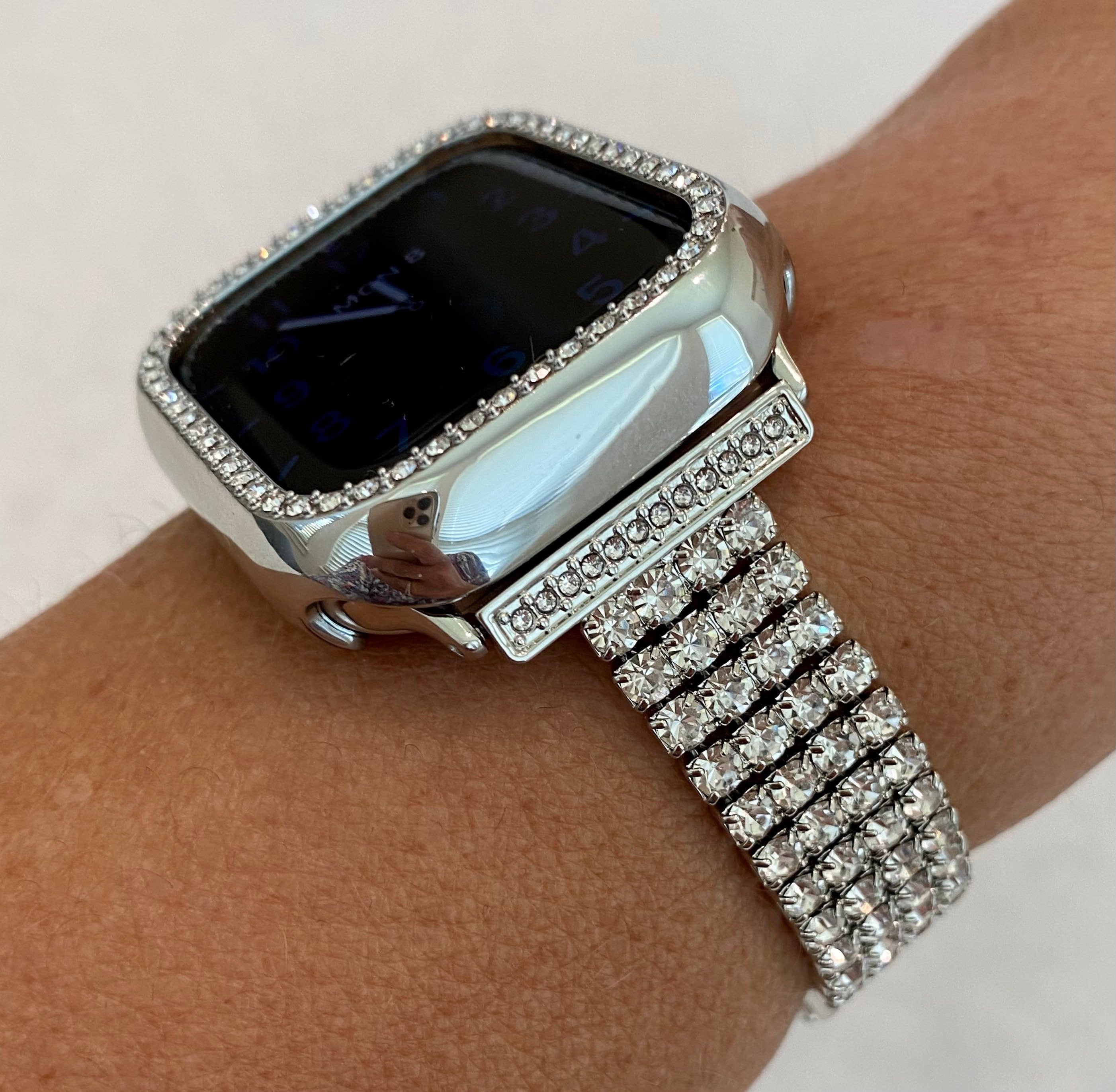Silver Apple Watch Band Swarovski Crystal Bracelet & or Apple Watch Cover for Iphone Watch Rhinestone 41mm 42mm 45mm 46mm 49mm Series 10