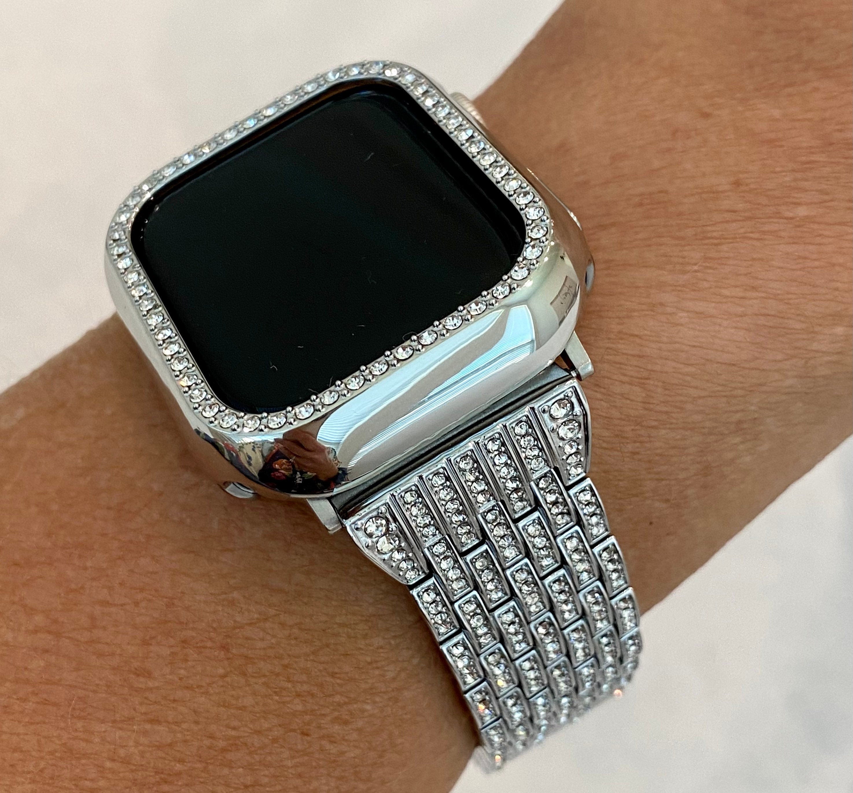 41mm 45mm 49mm Apple Watch Band Series 7-8 Ultra Silver Swarovski Crystals & or Apple Watch Case Bling for Iphone Watch Iwatch Candy