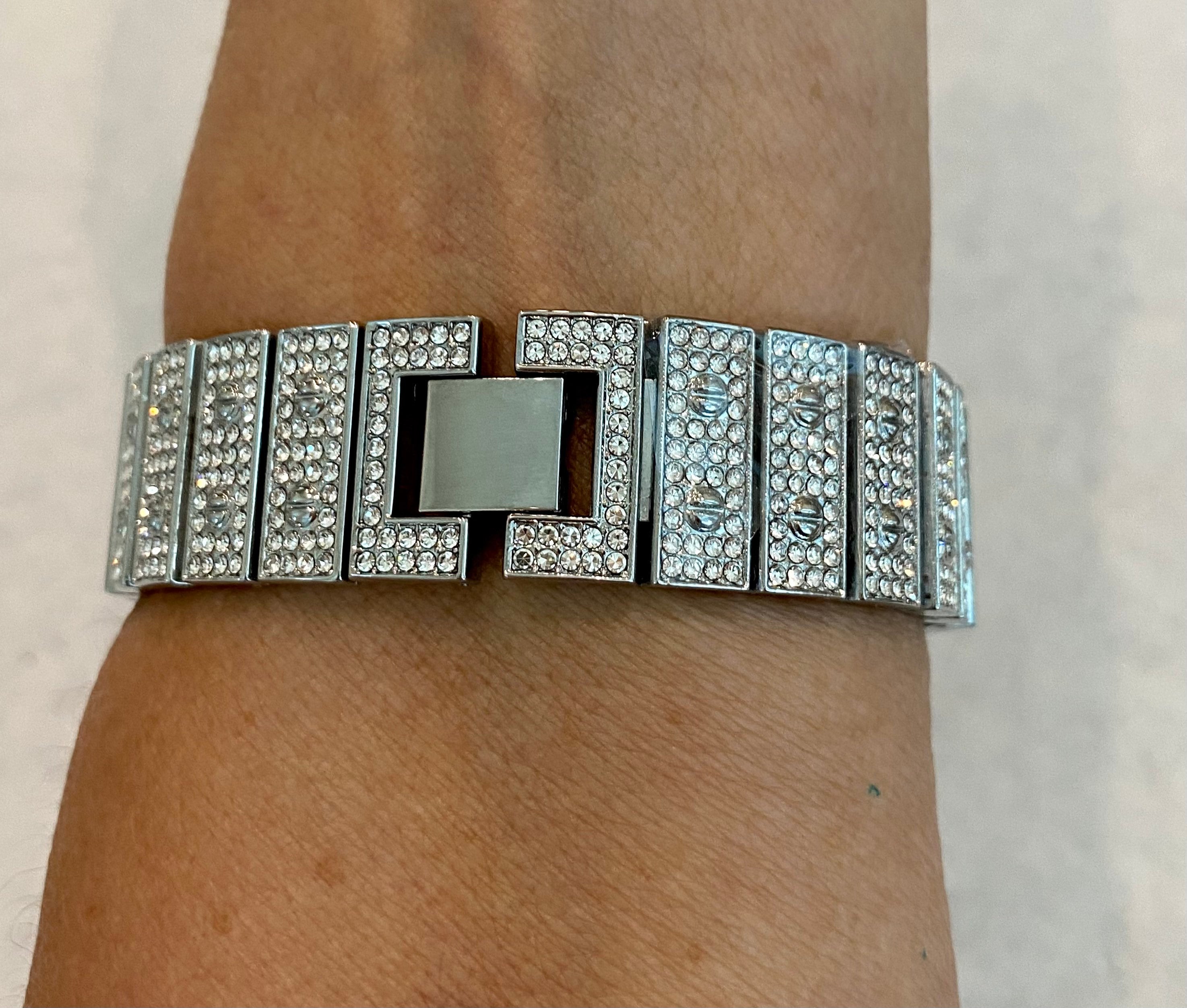 Apple Watch Band White Gold 38mm 40mm 41mm 42mm 44mm 45mm 46mm 49mm Ultra Swarovski Crystal & or Silver Apple Watch Case Lab Diamond Bezel