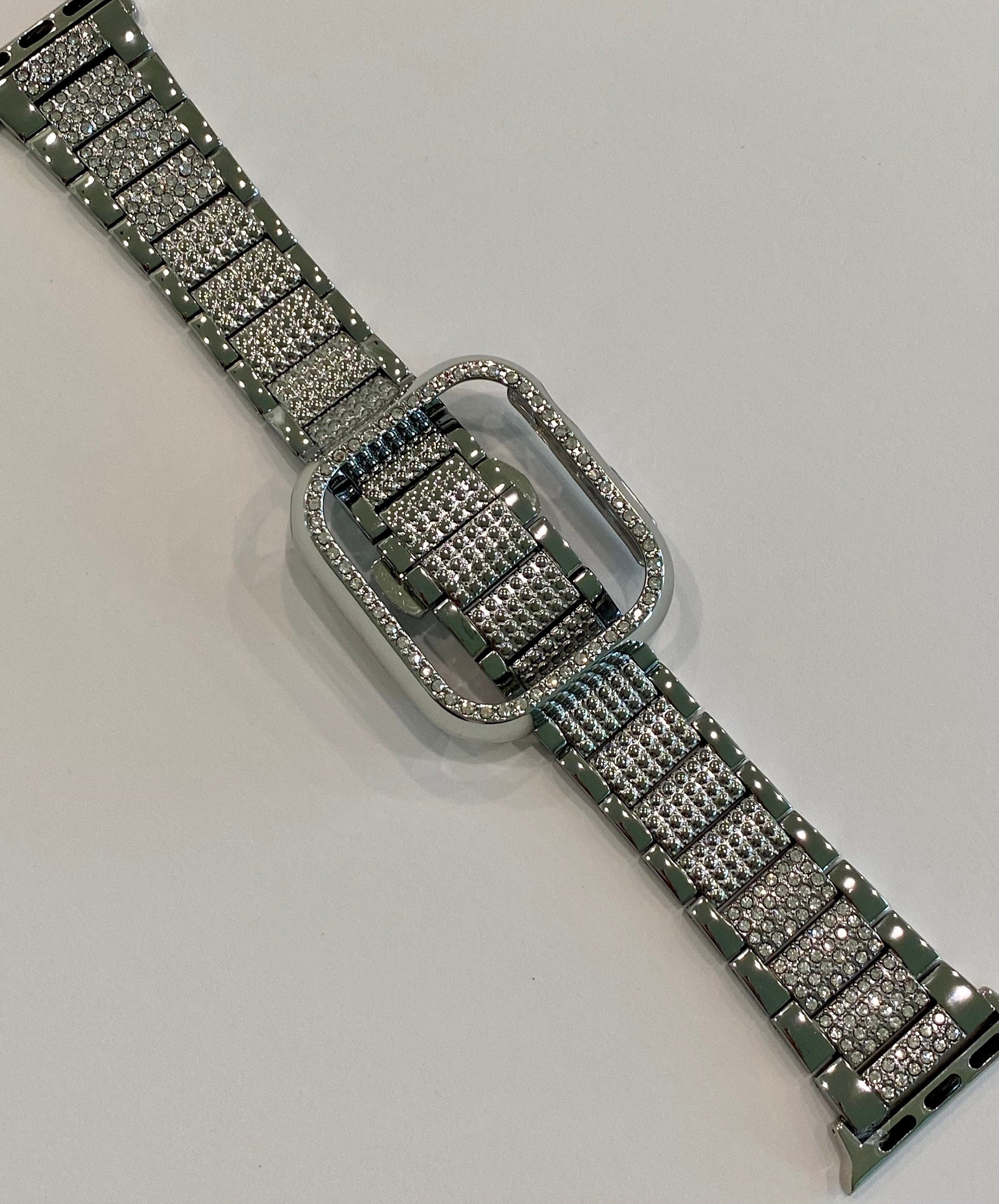 41mm 45mm 49mm Apple Watch Band Ultra Series 7-9 Silver Crystals & or Crystal Apple Watch Case Iwatch Candy Apple Watch Cover