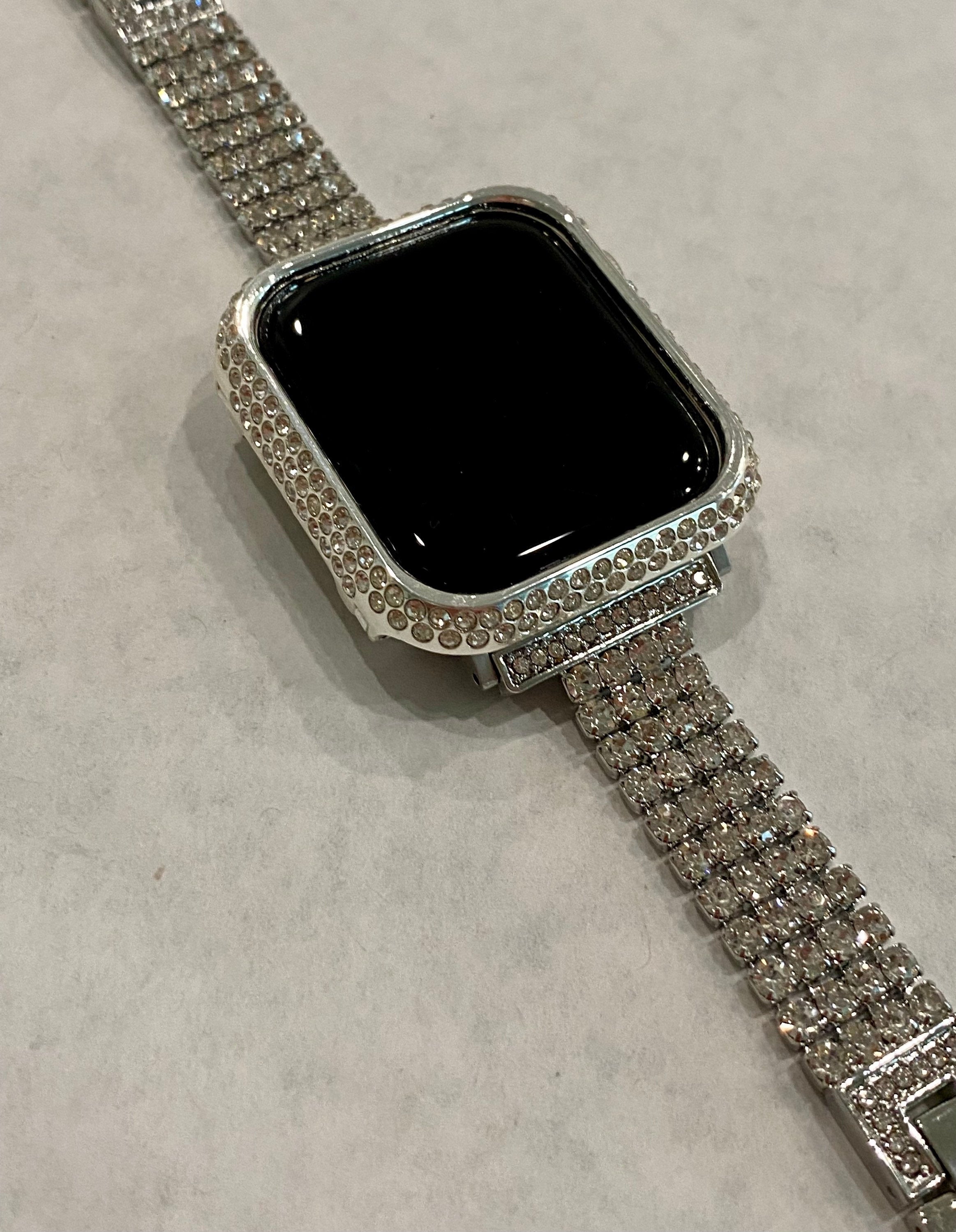 Series 7-8 Apple Watch Band 41mm 45mm Silver or Gold & or Crystal Bezel Case Cover Smartwatch Bumper Bling