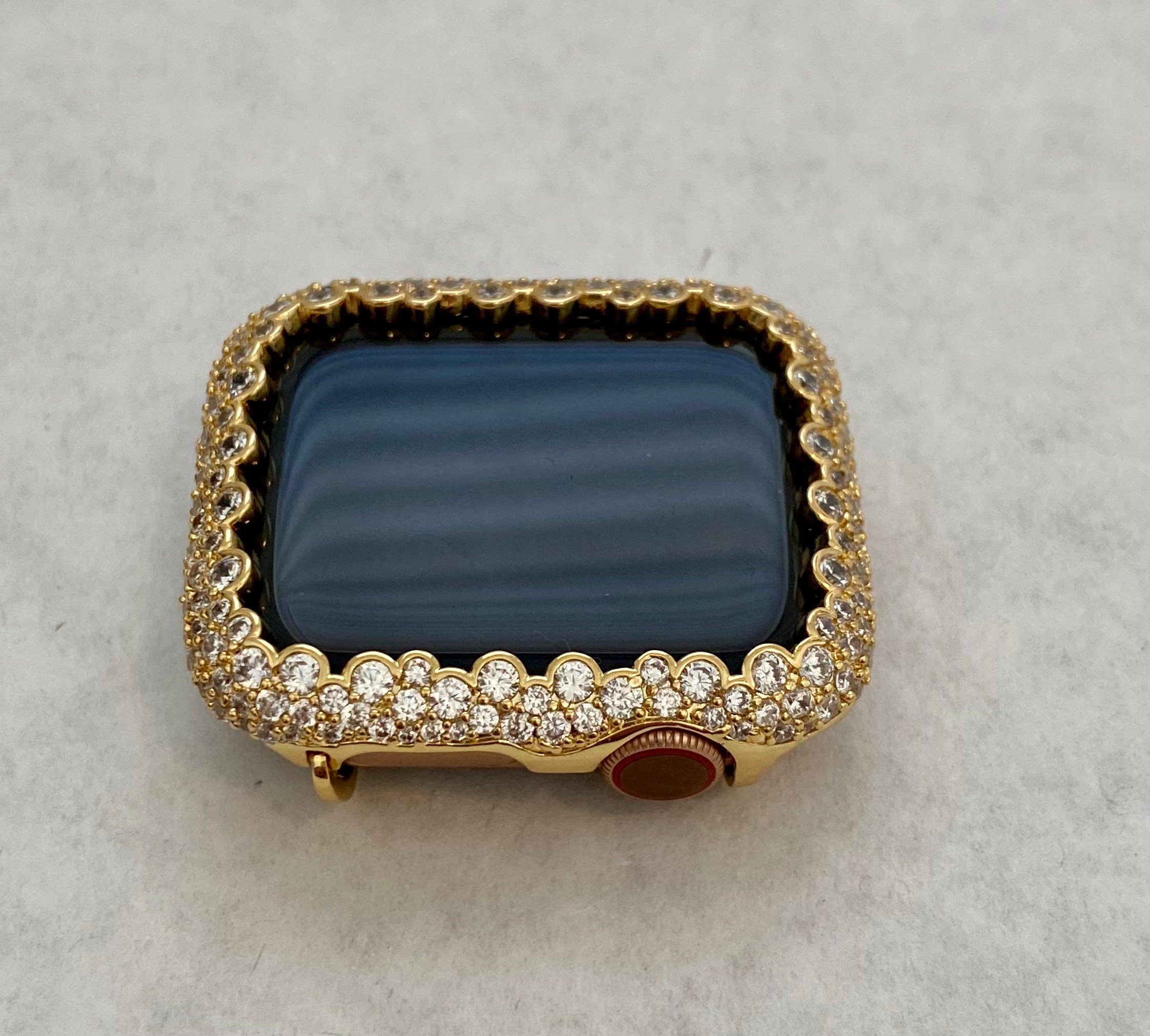 Gold Apple Watch Cover 41mm 45mm 49mm Ultra Lab Diamond Bezel Apple Watch Case Bumper Bling 38mm 40mm 42mm 44mm Series 2-9