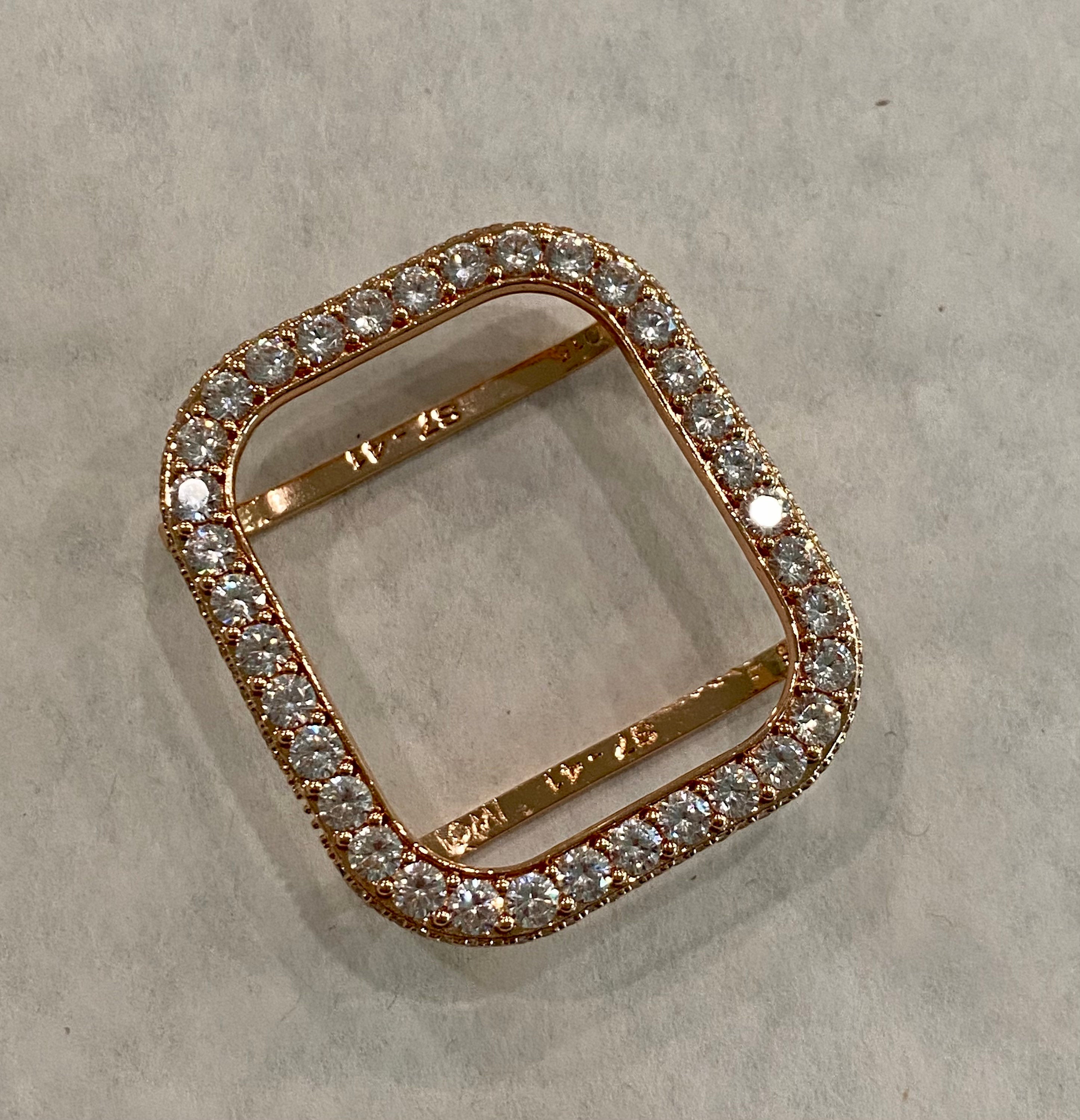 Rose Gold Apple Watch Case 3.5mm Lab Diamond Bezel Apple Watch Cover Bling 38mm to 45mm Series 1-8 Smartwatch Bumper Iwatch Candy