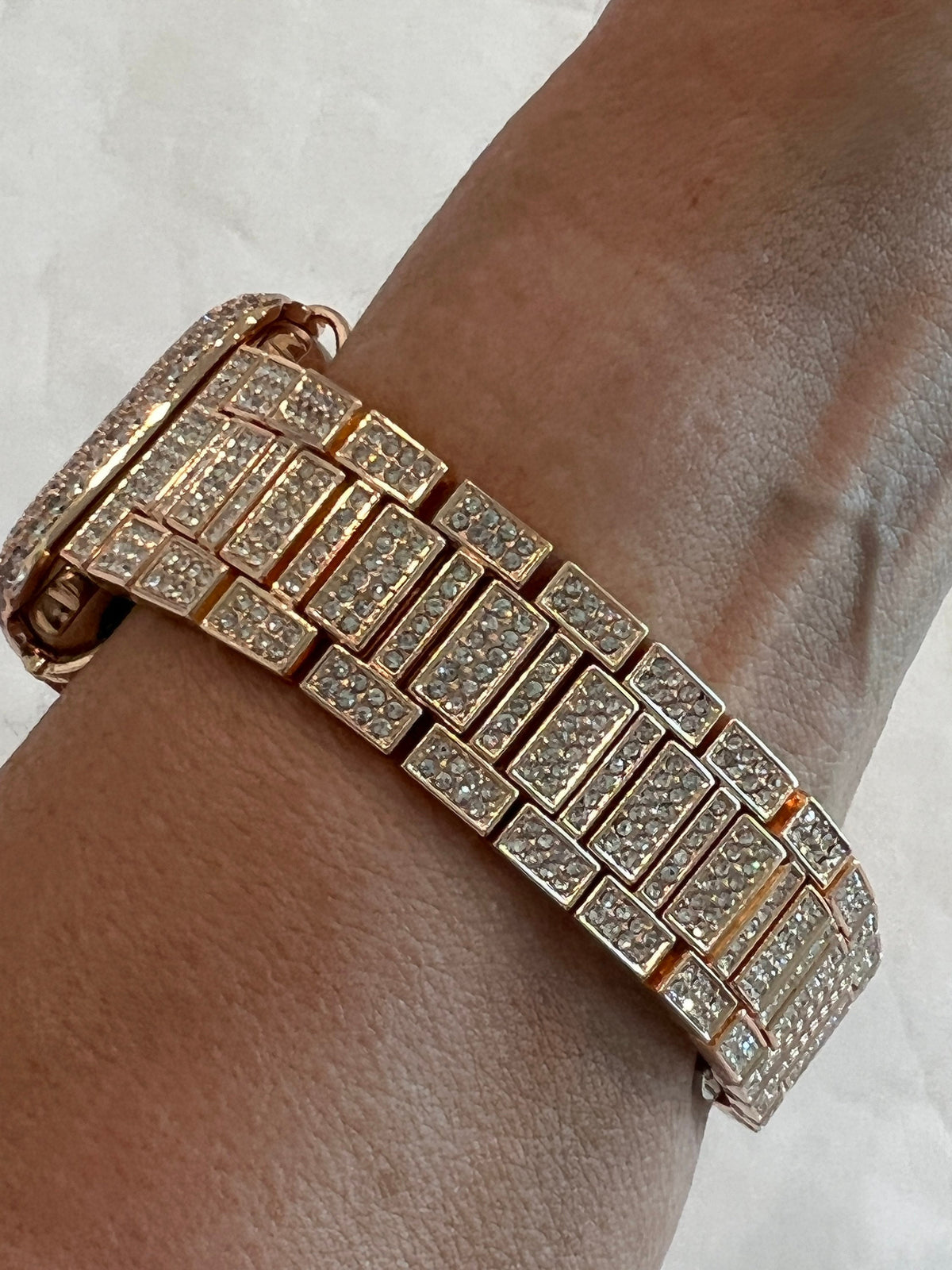 Pave Apple Watch Band Women 38 40 41 42 44 45 46 49 Ultra Swarovski Crystal Rose Gold & or Apple Watch Cover Lab Diamond Bezel Series 10-11