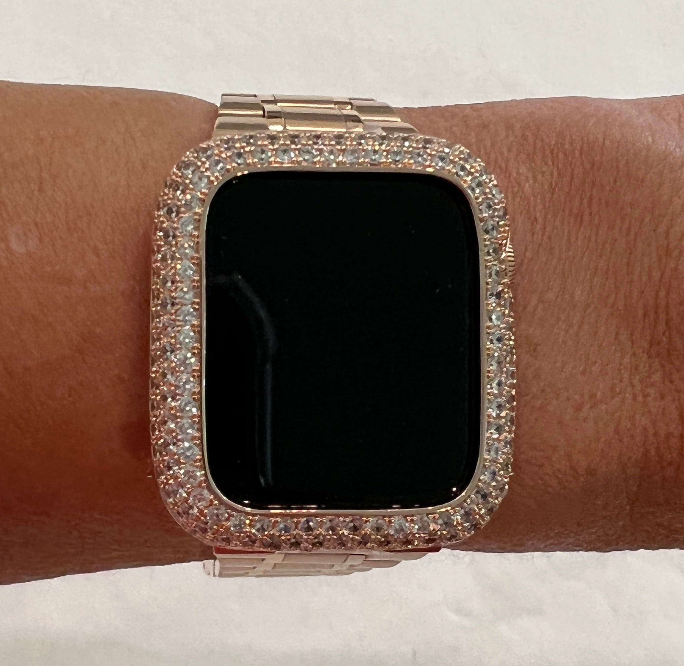 Apple Watch Band 41mm 45mm 49mm Ultra Rose Gold Stainless Steel Ultra Thin & or Lab Diamond Bezel Cover Bling for Smartwatch 38-45mm S 2-10