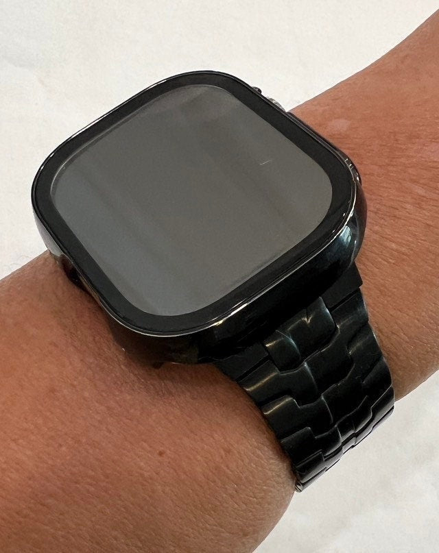 Luxury 49mm Ultra Apple Watch Band. 
Premium Black Stainless Butterfly Buckle Rolex Link Style Band with a classic butterfly buckle closure and or Poly Carbonate Black  Case with built in Tempered Glass Screen Protector. Iwatch Candy