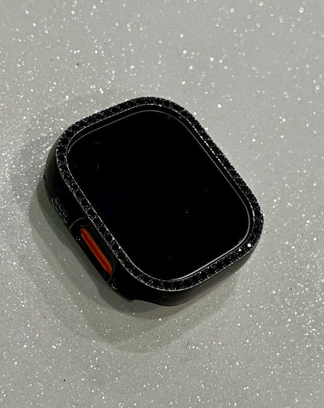 Ultra Black Apple Watch Band 49mm Stainless Steel & or Black Apple Watch Case Crystal Bezel Apple Watch Cover Iwatch Candy Bling