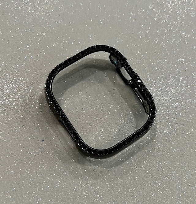 Ultra Black Apple Watch Band 49mm Stainless Steel & or Black Apple Watch Case Crystal Bezel Apple Watch Cover Iwatch Candy Bling