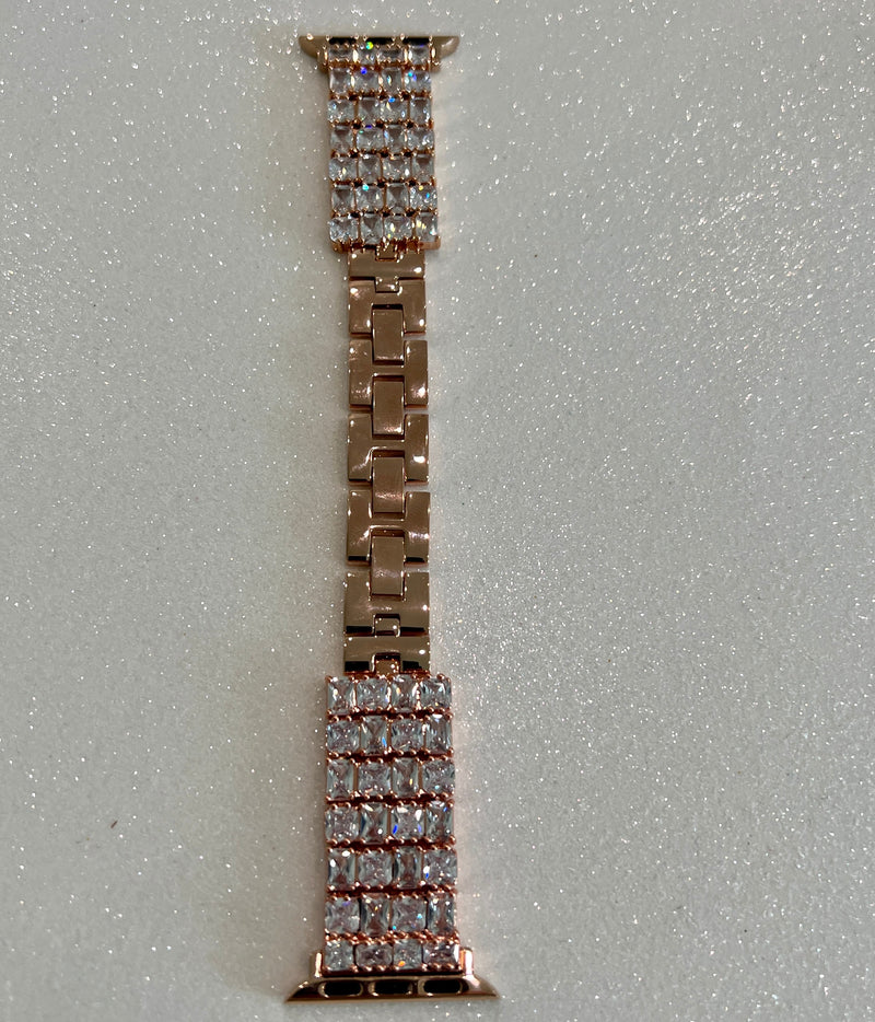 High End Apple Watch Band Woman Baguette Radiant Cut Swarovski Crystals Rose Gold &or Apple Watch Cover Lab Diamond Bezel 38mm-49mm Bling